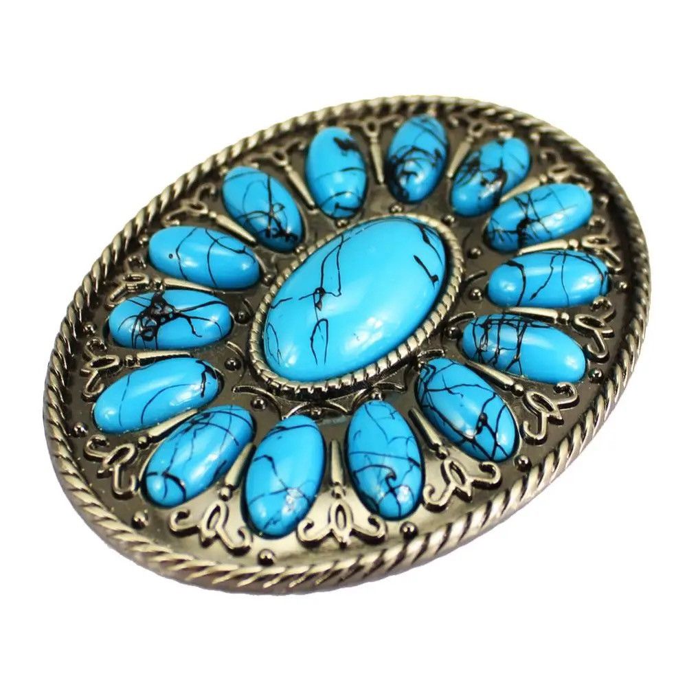 Cowboy Equipment Oval Turquoise Boho belt buckle Size ONE SIZE - 2 Thumbnail