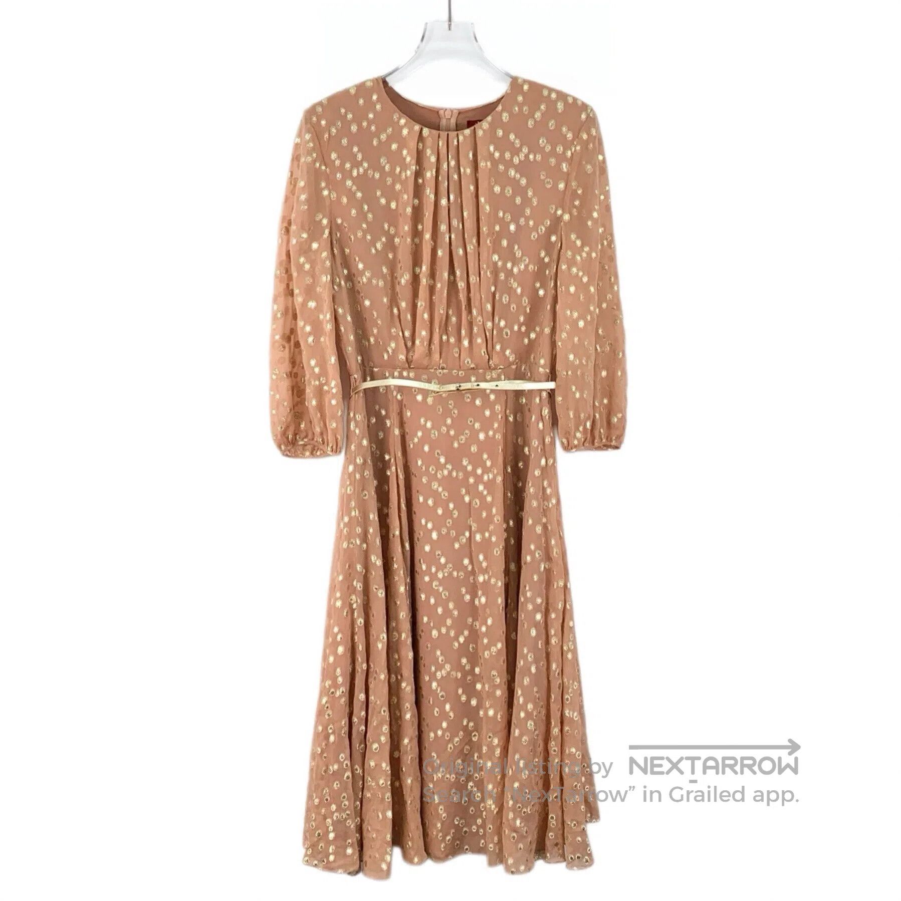 Max Mara Max Mara Orange Polka Dot Pleated Silk Crew Neck Long Slee Size XS / US 0-2 / IT 36-38 - 1 Thumbnail