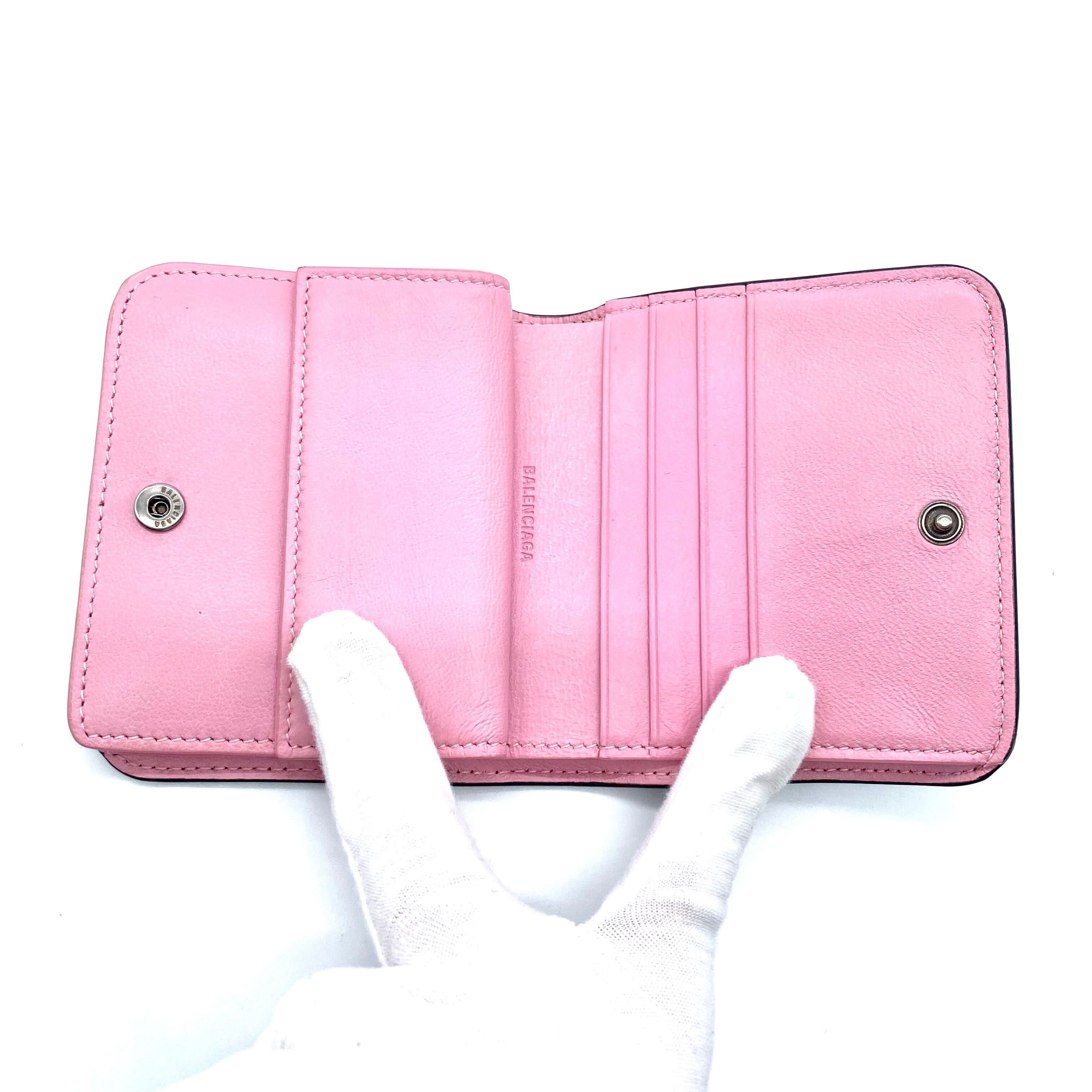Balenciaga Balenciaga Leather Folding Wallet Black Pink Size ONE SIZE - 3 Thumbnail