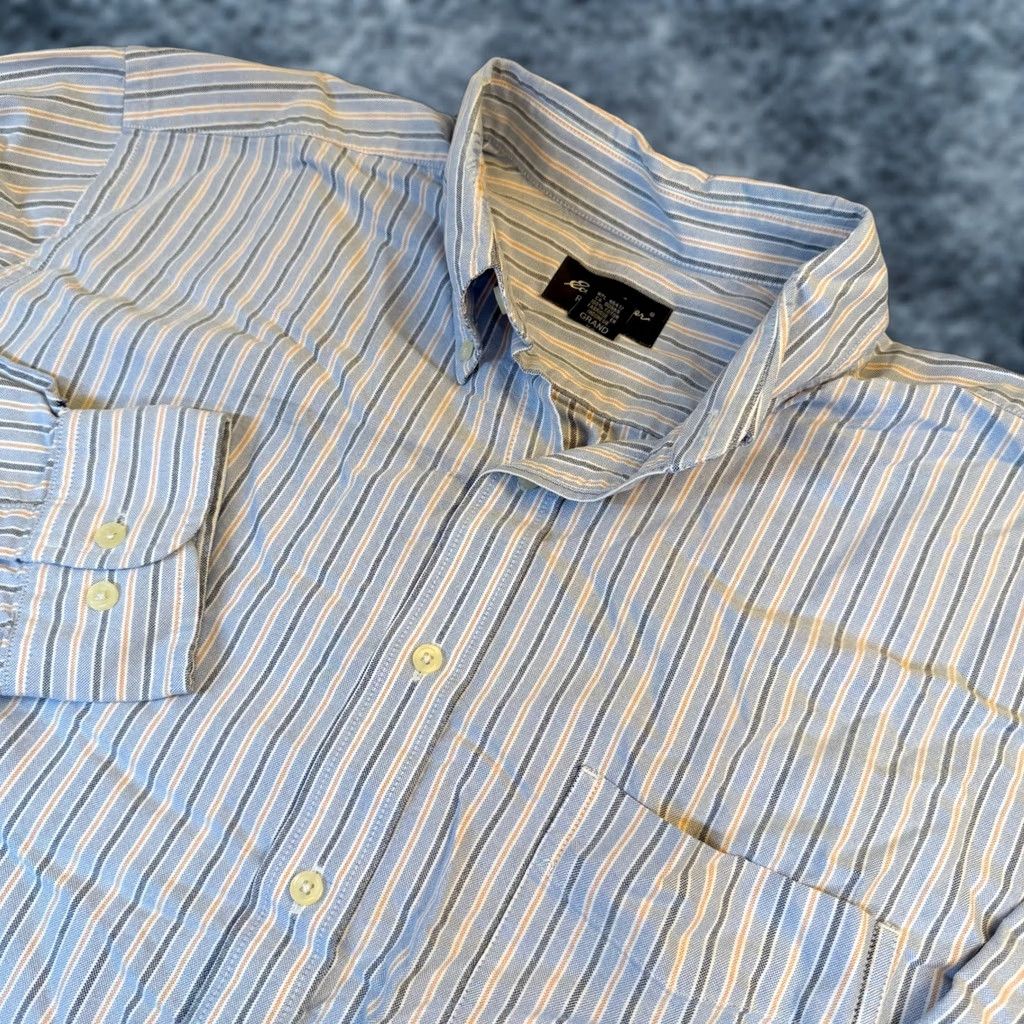 Eddie Bauer Eddie Bauer Mens XL Tall Relaxed Fit Striped Button-Down Shirt Blue Cotton Shirt Size US XL / EU 56 / 4 - 1 Thumbnail