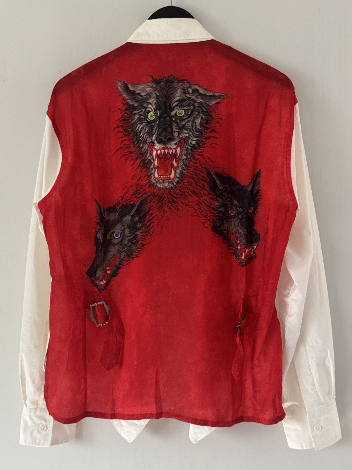 Yohji Yamamoto AW2009 Yohji Yamamoto Cerberus Wolf Red Silk Runway ButtonUp Size US L / EU 52-54 / 3 - 1 Thumbnail