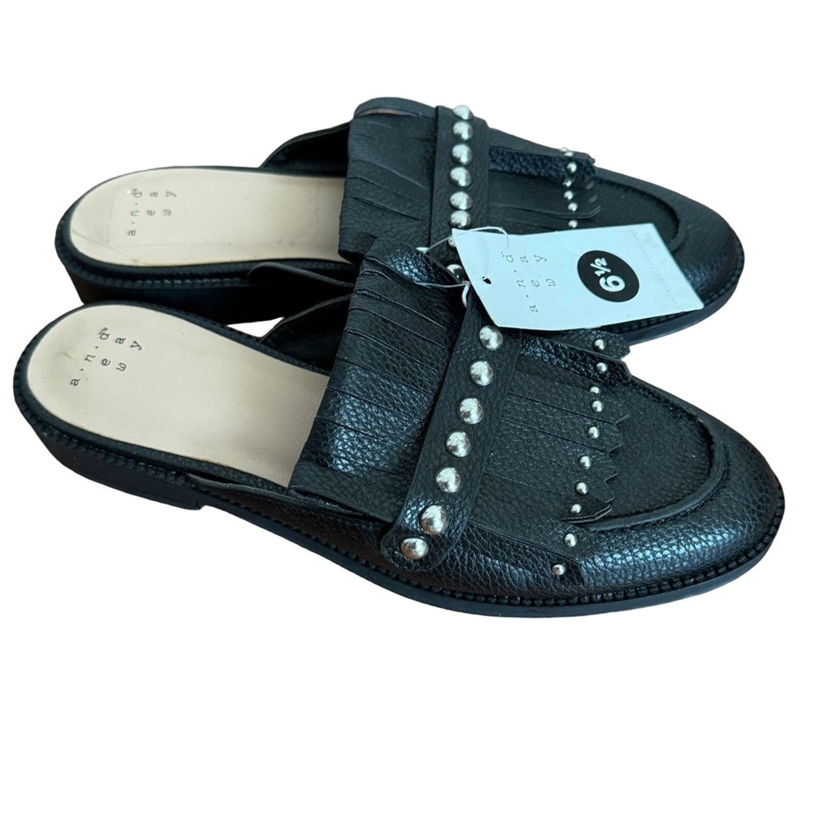 Other A New Day Black Fringe Studded Mules Size 6.5 Size US 6.5 / IT 36.5 - 1 Thumbnail