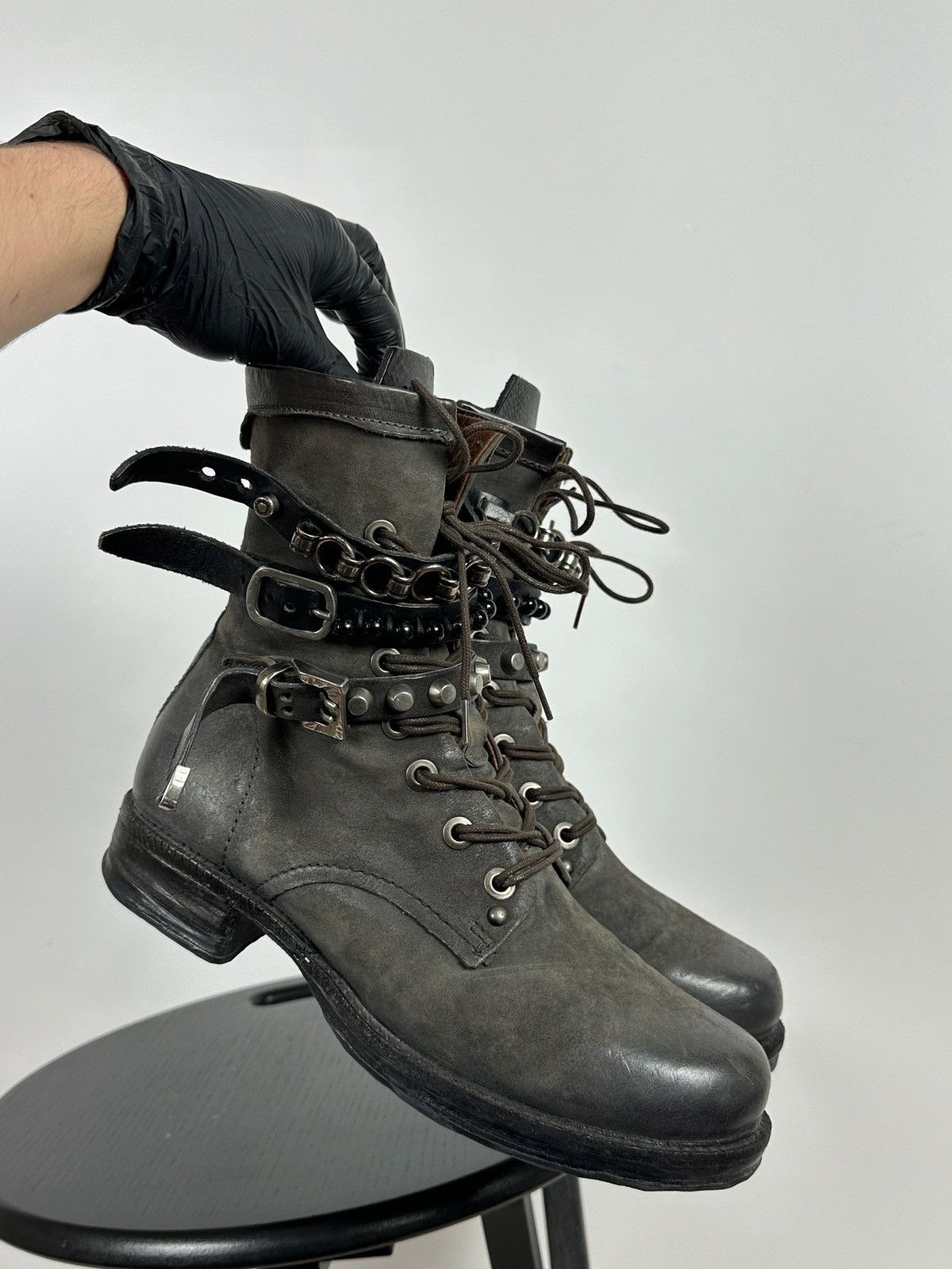 A.S.98 A.S.98. Airstep Grey Leather Biker Ankle Boots Size US 8 / IT 38 - 9 Thumbnail