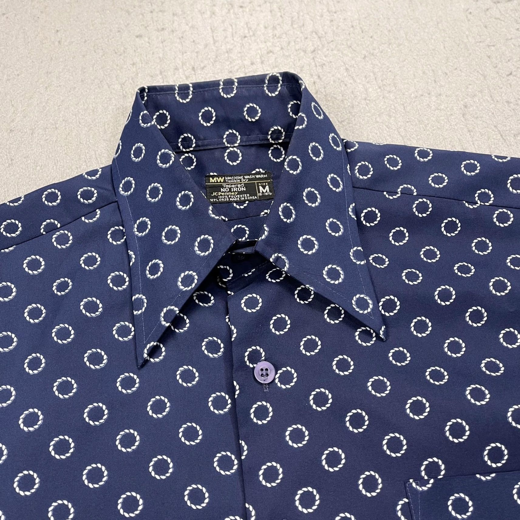 JCPenney VINTAGE JCPenney Shirt Mens Medium Short Sleeve Blue Polka Dot No Iron 70s Size US M / EU 48-50 / 2 - 3 Thumbnail