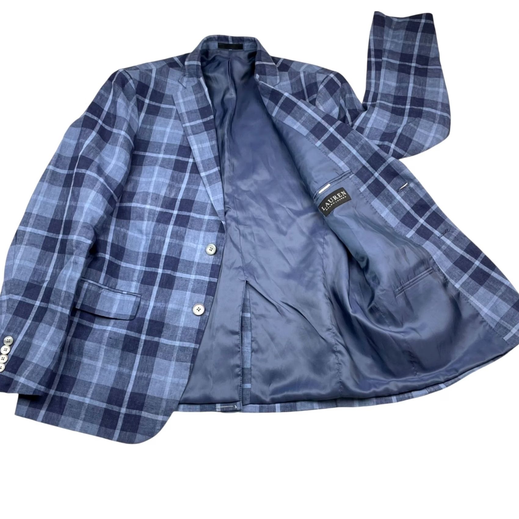 Ralph Lauren Ralph Lauren LRL Blazer Men's 100% Linen Blue Plaid 2-Button 40R Regular Size 40R - 3 Thumbnail