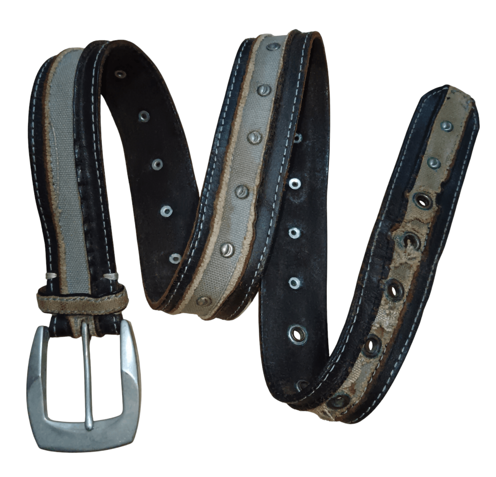 Genuine Leather CUSTOM SCREW STUDDED RIVETED CANVAS AND LEATHER BELT Size 38 - 1 Thumbnail