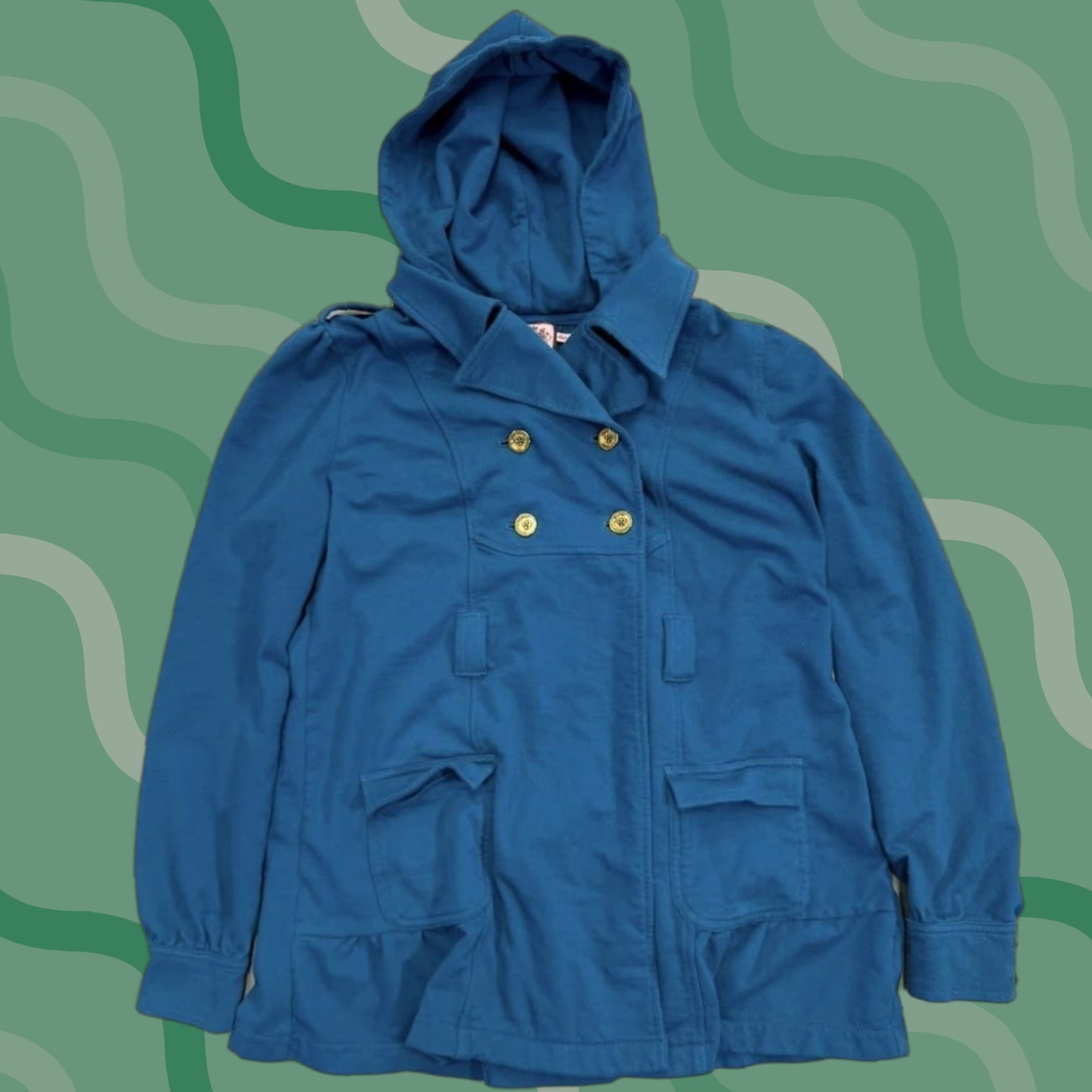 Juicy Couture VINTAGE Juicy Couture Jacket Womens Medium Blue Hooded Double Breasted Peacoat Pockets Coat Size M / US 6-8 / IT 42-44 - 1 Thumbnail