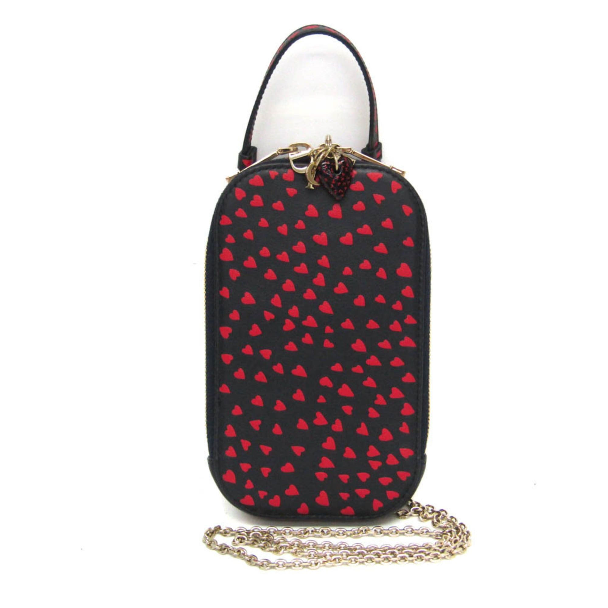 Dior Christian Dior Lady Dior Phone Holder Women's Leather Pouch,Shoulder Bag Dark Navy,Red Color Size ONE SIZE - 1 Thumbnail