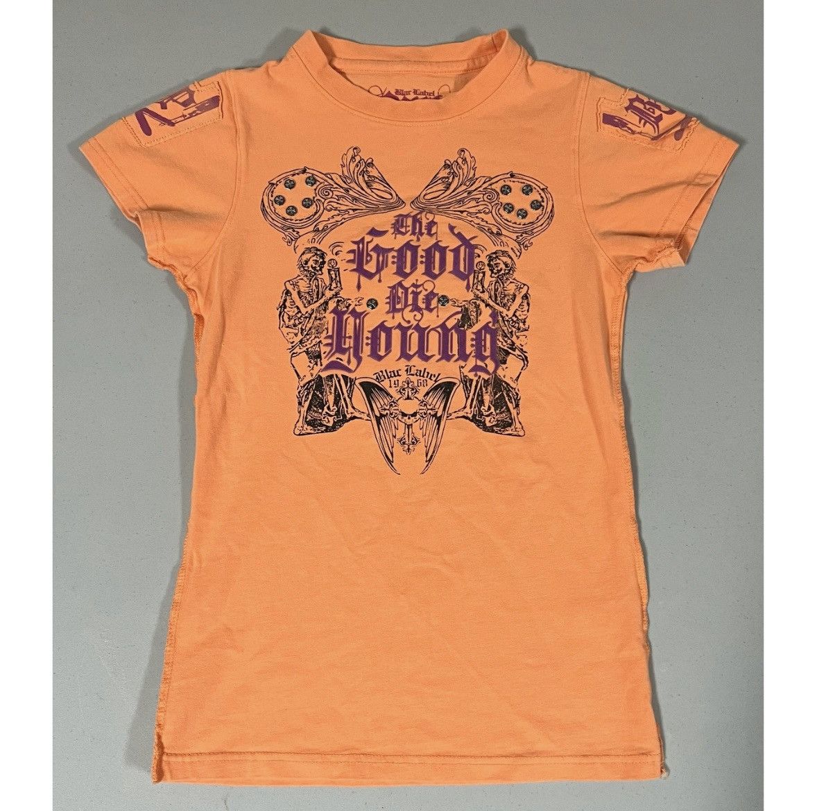 Black Label Orange Biker Y2K Tattoo Graphic Tee T-Shirt Top Size S 🧡✨ Size S / US 4 / IT 40 - 2 Thumbnail