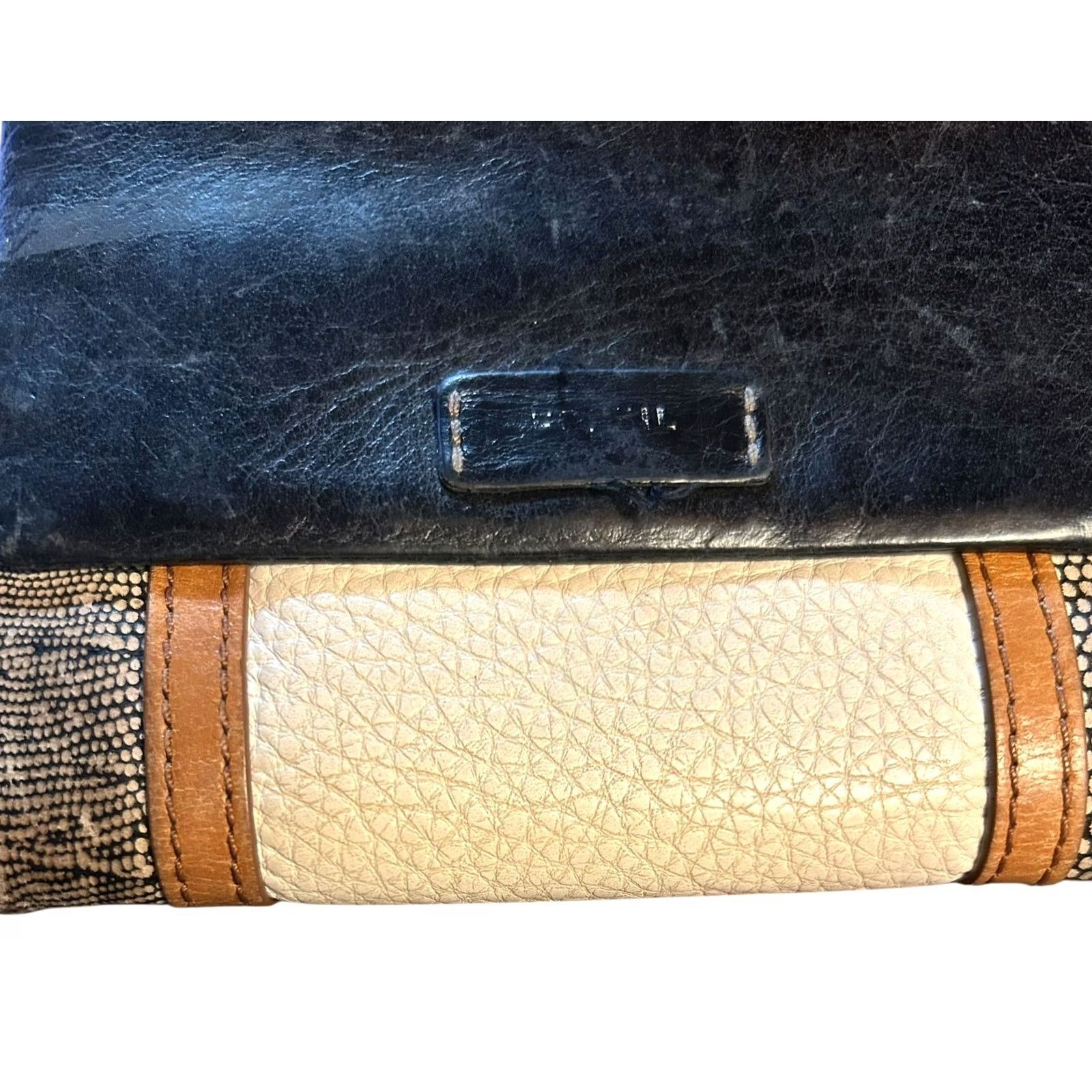 Fossil Fossil Ellis Multi Patchwork Leather Black Brown Cream Wallet Women's Worn Read Size ONE SIZE - 4 Thumbnail