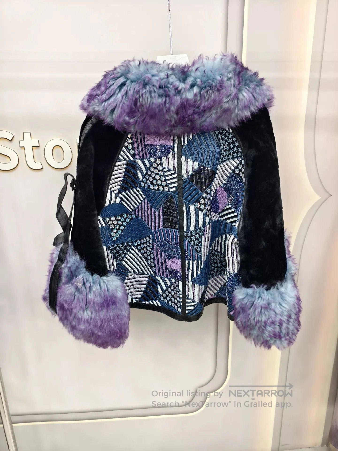 Japanese Brand Stylish Black Leather and Purple Fur Jacket. Size M / US 6-8 / IT 42-44 - 4 Thumbnail