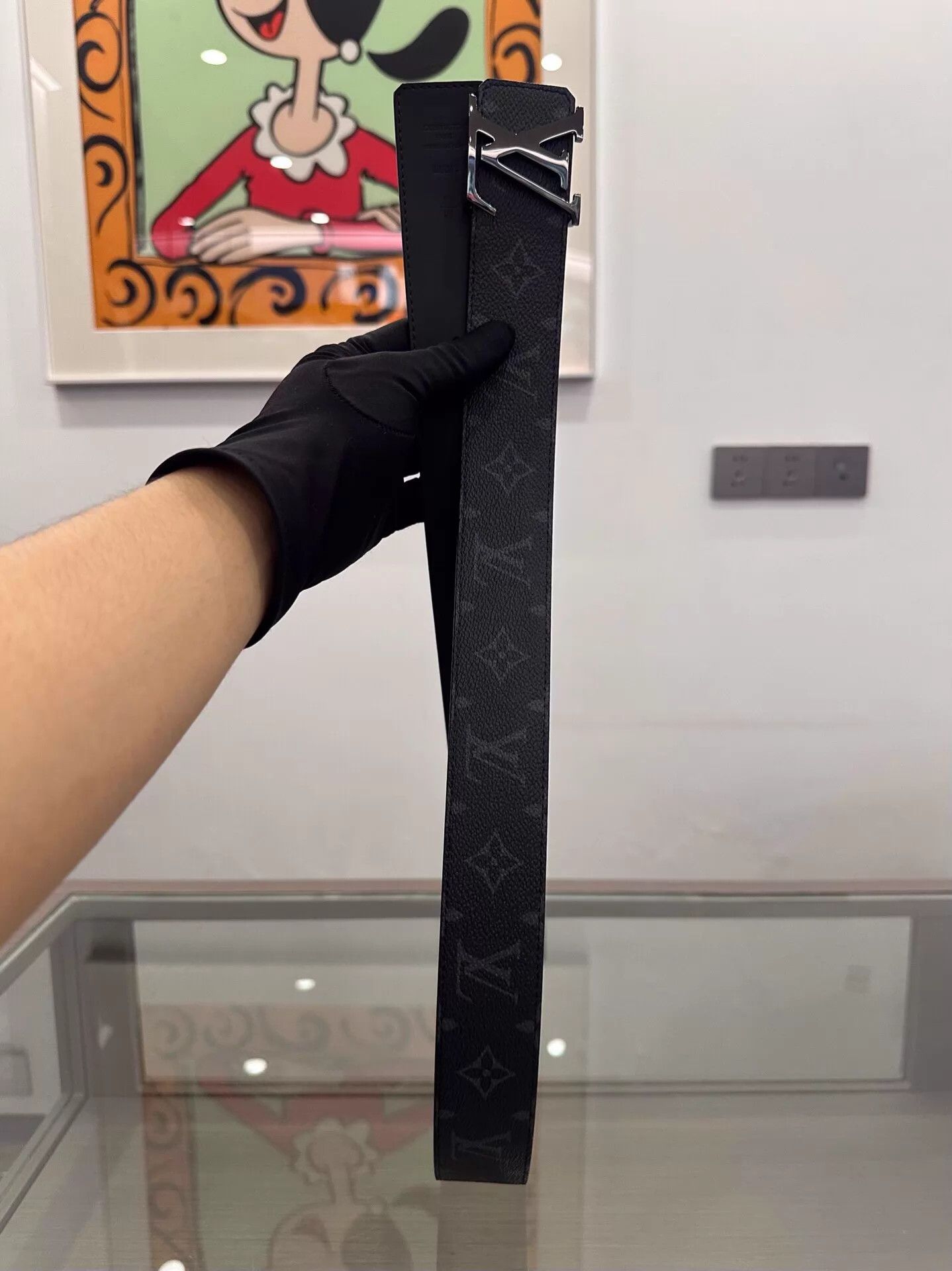 Louis Vuitton Louis Vuitton Black Monogram 4cm Belt Silver Buckle Size 90 Size ONE SIZE - 2 Thumbnail
