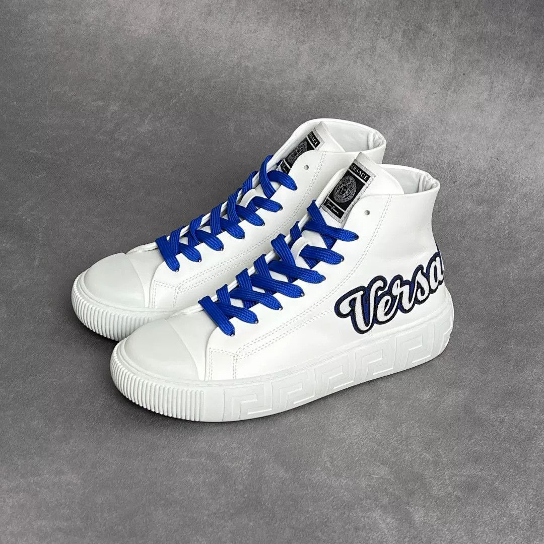 Versace Versace Leather Embroidered Hitop Sneakers 7 Men Size US 7 / EU 40 - 1 Thumbnail