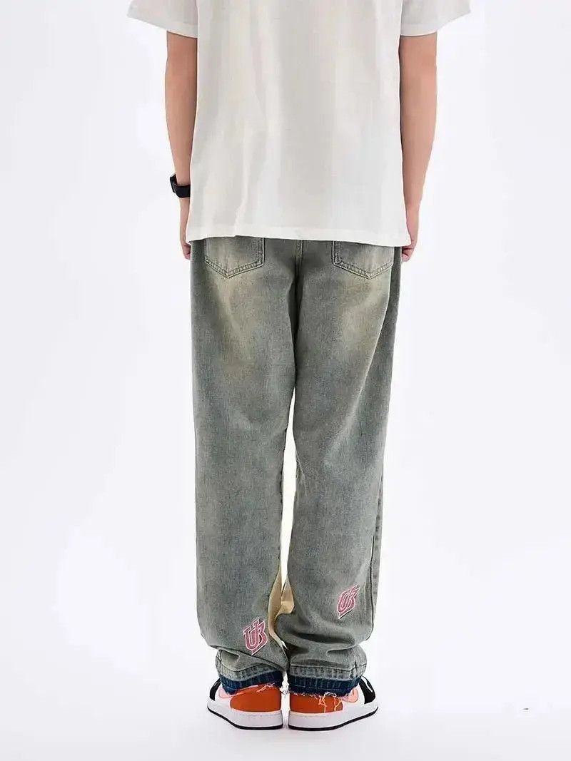 Japanese Brand Washed distressed embroidered lettering jeans Size US 34 / EU 50 - 4 Thumbnail