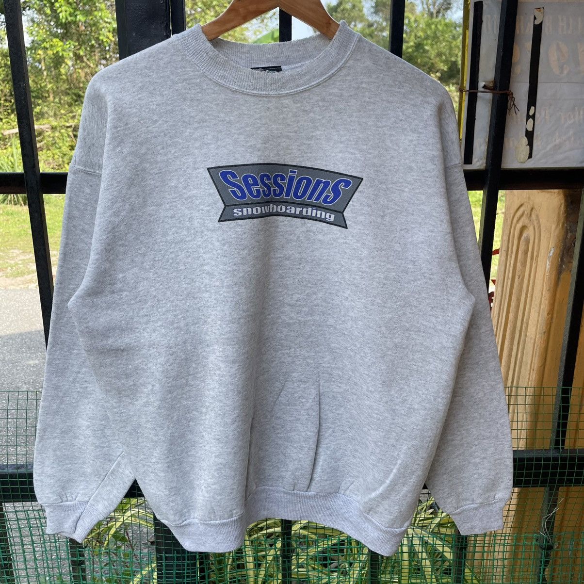 Sessions 🔥Vintage 90s Sessions Center Box Logo Distress Sweatshirts Size US M / EU 48-50 / 2 - 5 Thumbnail
