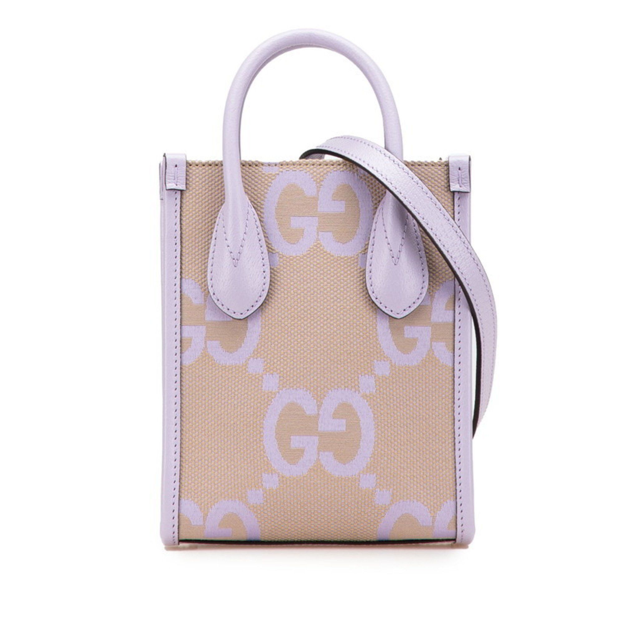 Gucci Jumbo GG Mini Tote Handbag Shoulder Bag 671623 Purple Beige Canvas Leather Women's Gucci
