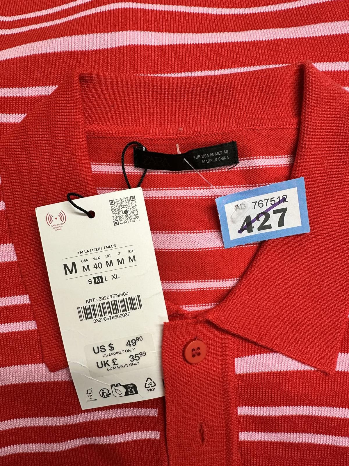 Zara Zara Red and Pink Striped Polo Shirt Size M / US 6-8 / IT 42-44 - 4 Thumbnail