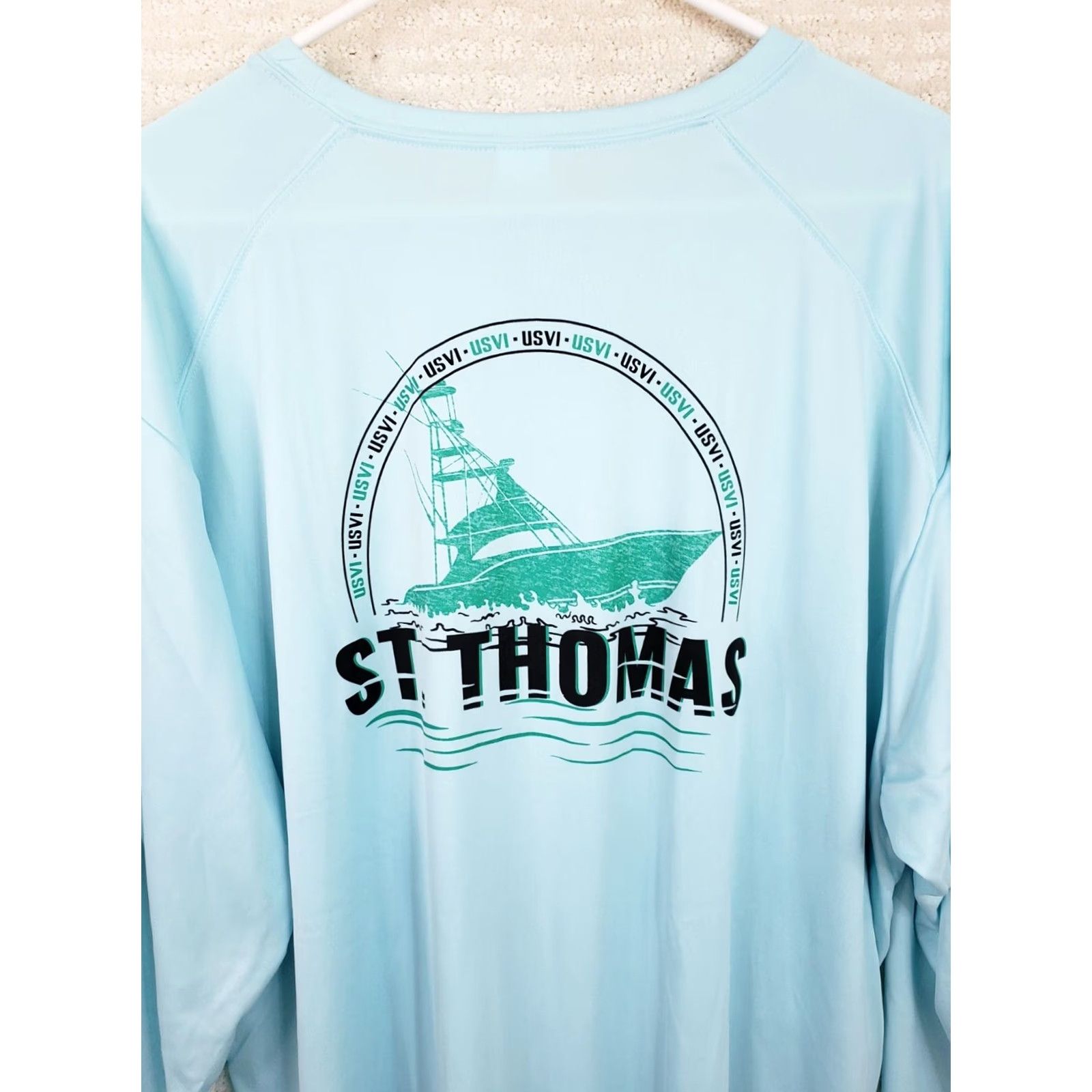 Vintage Paragon Sun Shirt LS Tee Mens 2XL Aqua Blue St. Thomas Virgin Islands UPF50+ Sun Protection Graphic Tee Size US XXL / EU 58 / 5 - 7 Thumbnail
