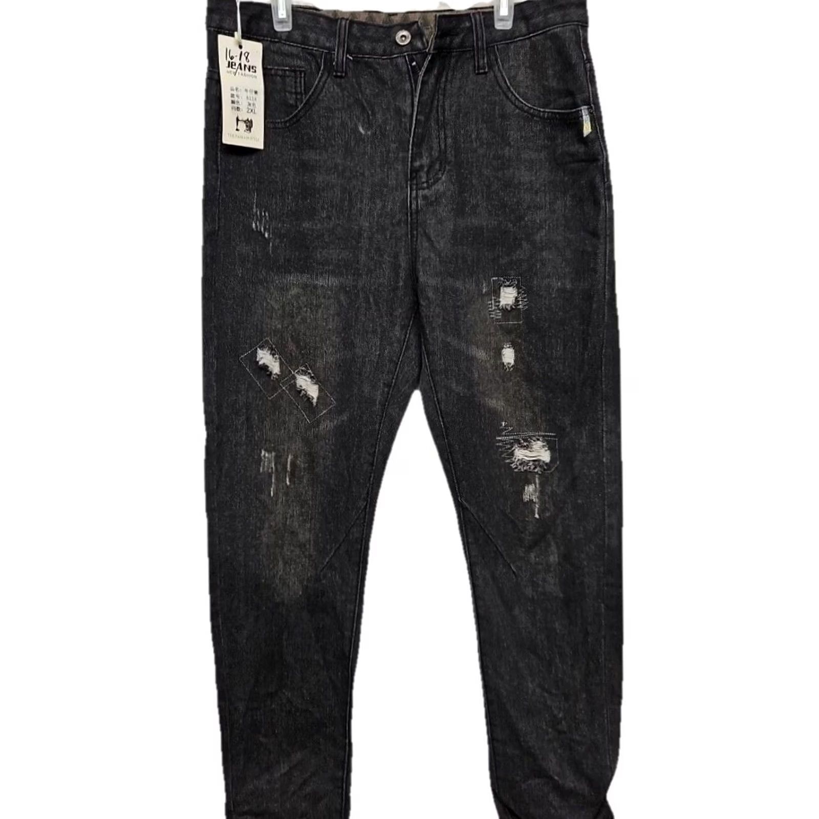 Denime VINTAGE Y2K Black Distressed Denim Jeans Size XXL Straight Leg Grunge Streetwear Women Size 24" / US 00 / IT 34 - 2 Thumbnail
