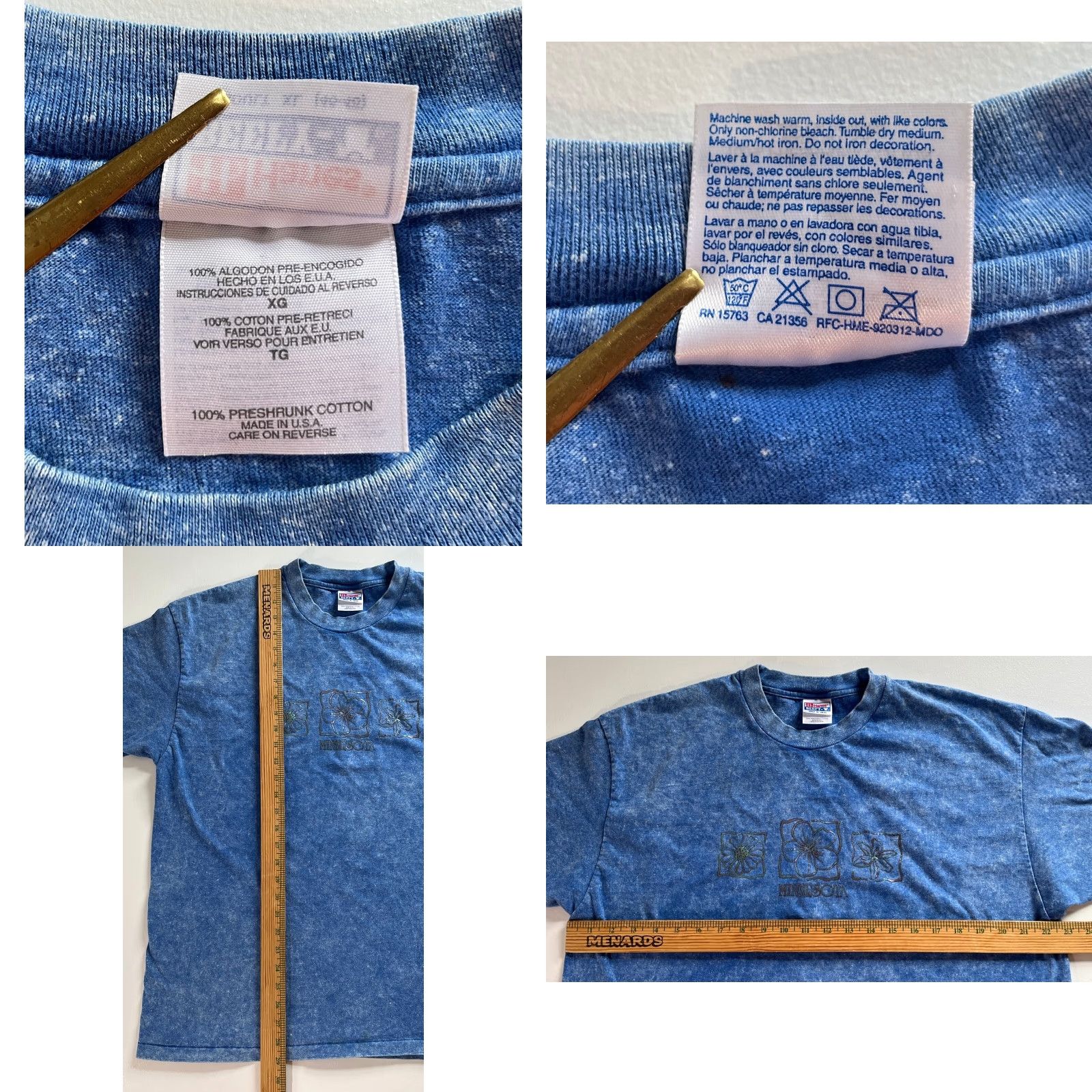 Hanes VINTAGE Hanes Beefy-T T-Shirt Unisex Adults Minnesota Acid Wash 90s Print Made in USA XL Blue 100% Cotton Crew Neck Short Sleeve USA Size US XL / EU 56 / 4 - 8 Thumbnail