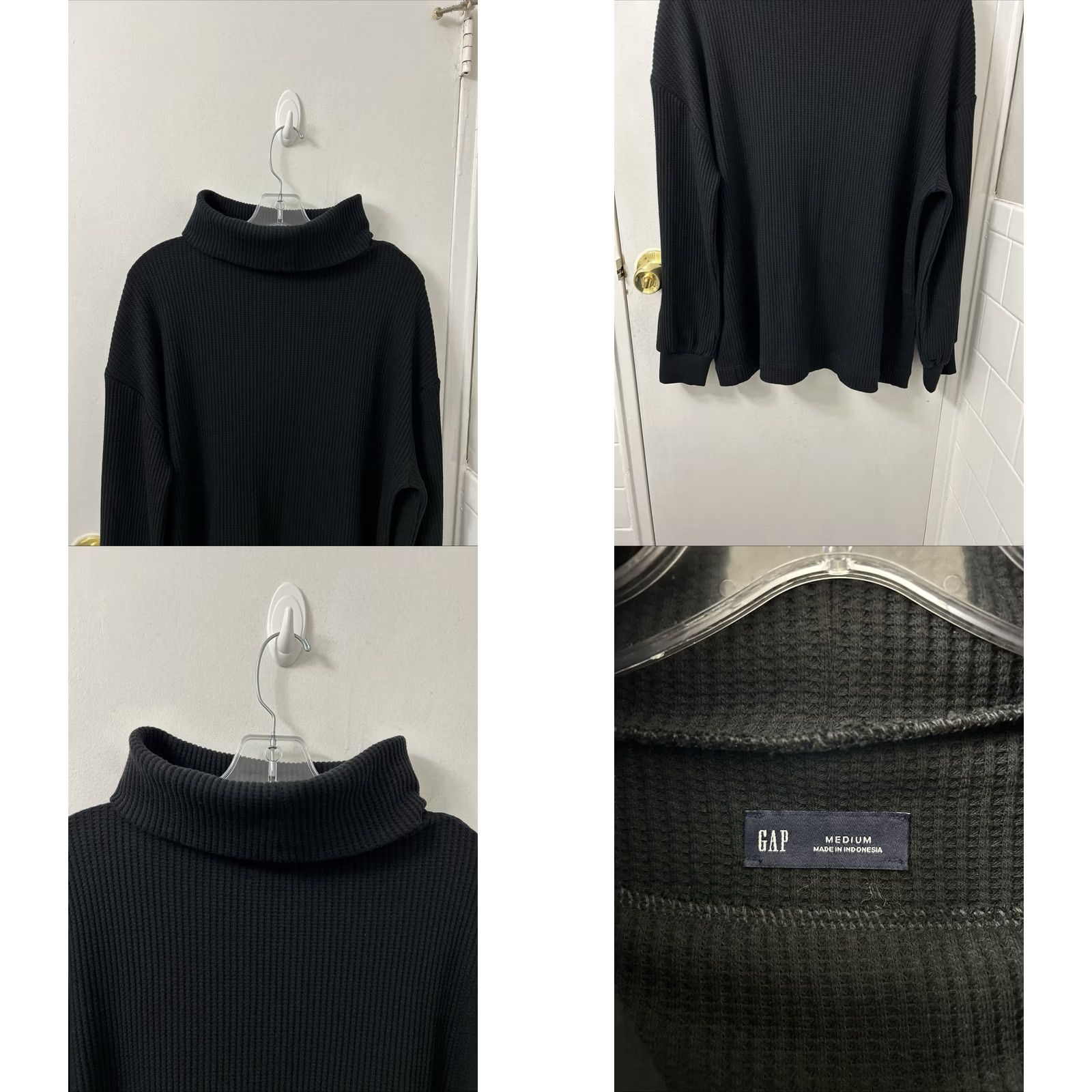 Gap Gap Womens M Black Thermal Waffle Knit Turtleneck Pullover Sweater NWT Size M / US 6-8 / IT 42-44 - 8 Thumbnail