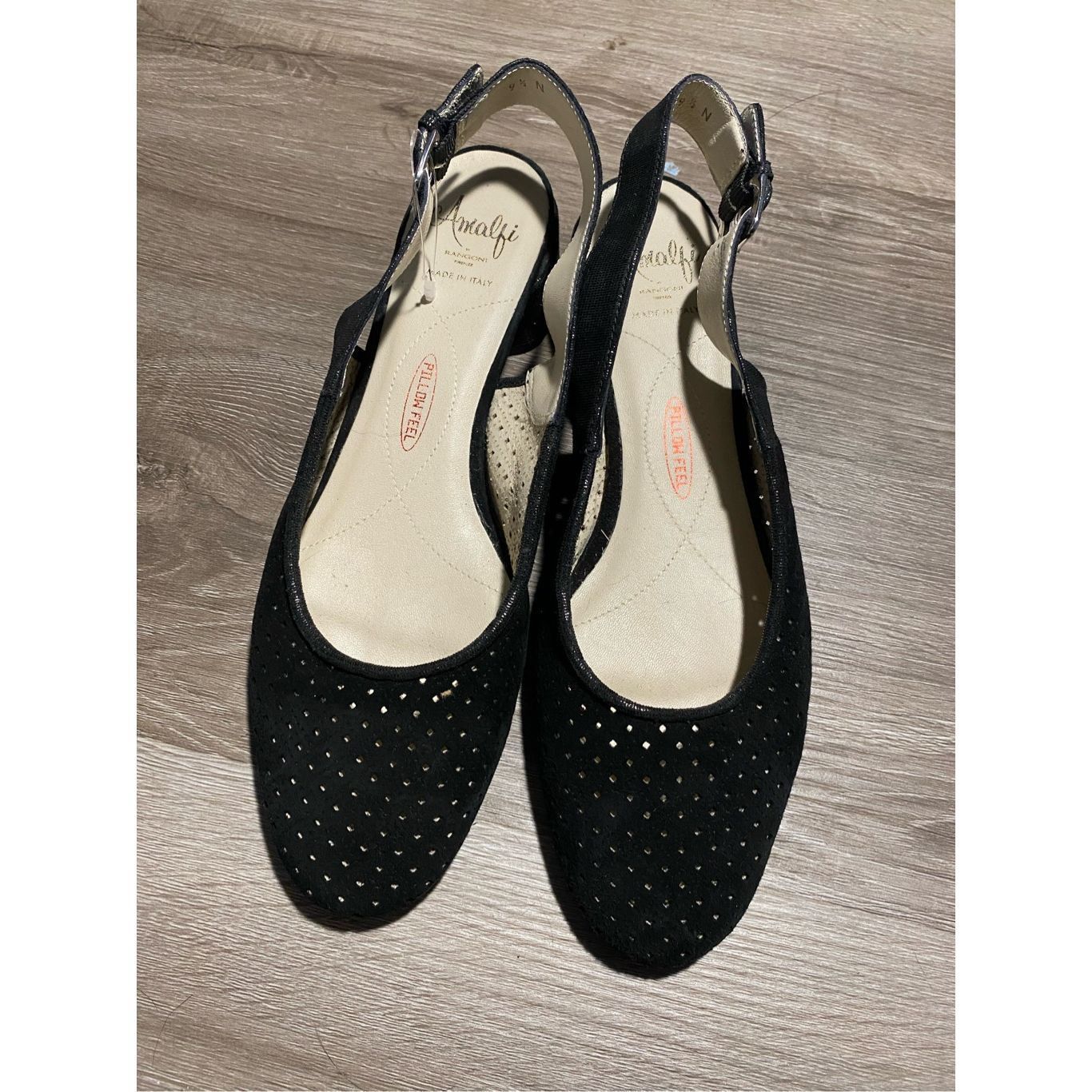 Norma Kamali Amalfi by Rangoni NWOT Black Perforated Slingback Block Heels, Size 9.5, MP $165 Size US 9.5 / IT 39.5 - 6 Thumbnail