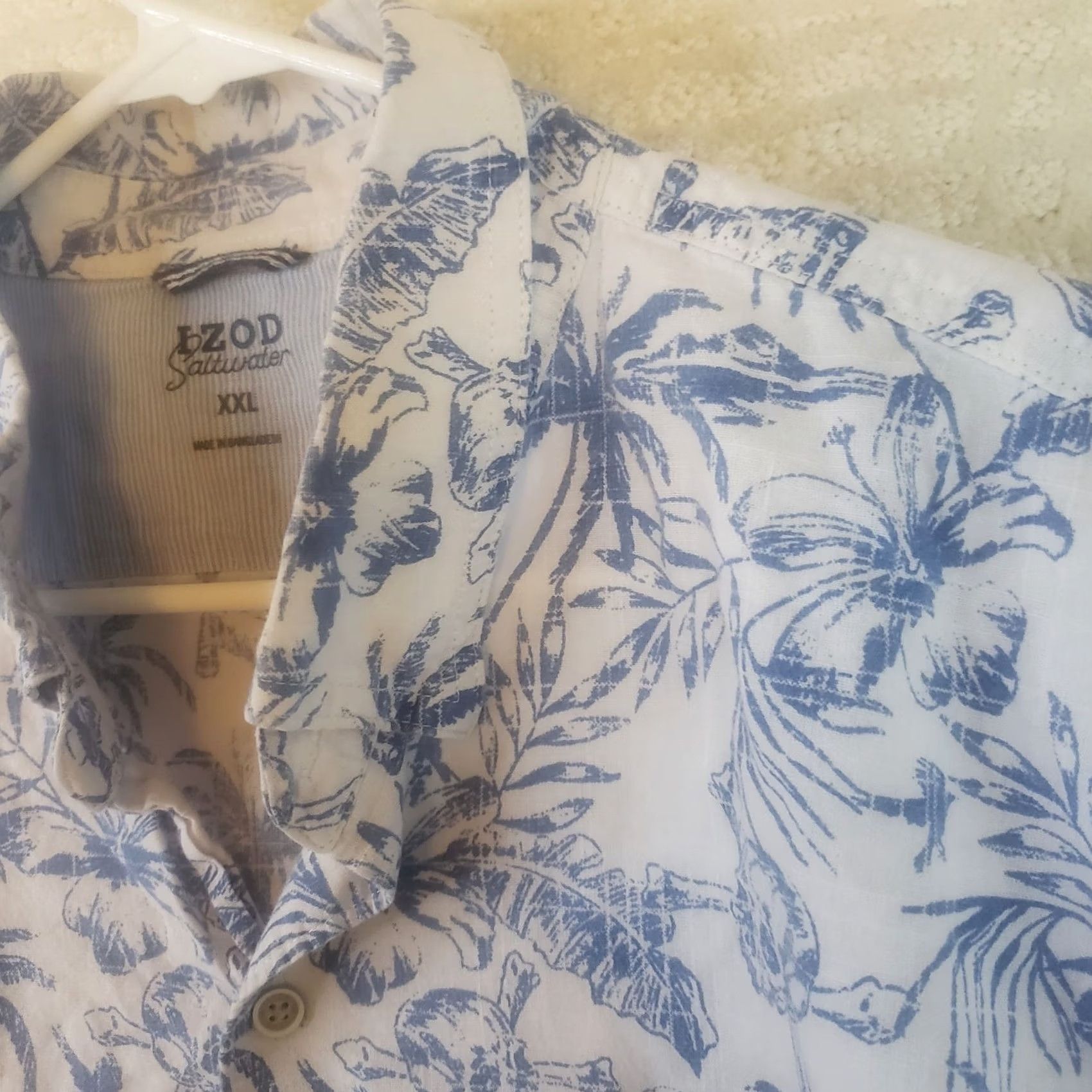 Izod IZOD Saltwater Blue Floral Print Short Sleeve Cotton Button-Up Shirt Men's 2XL Size US XXL / EU 58 / 5 - 6 Thumbnail