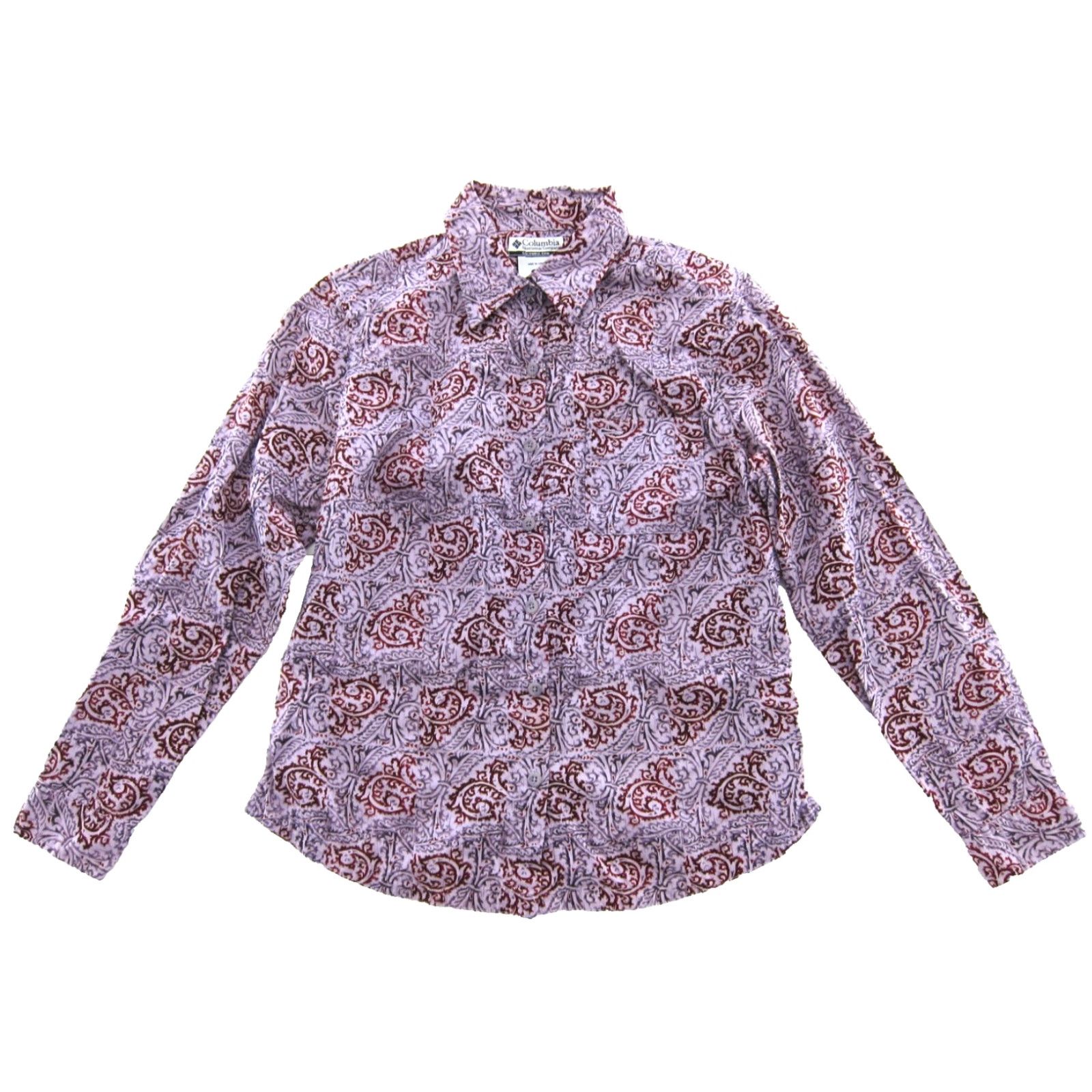 Vintage Columbia Blouse Shirt M Women 100% Cotton Purple Red Paisley Long Sleeve Collared Button Up Size M / US 6-8 / IT 42-44 - 2 Thumbnail