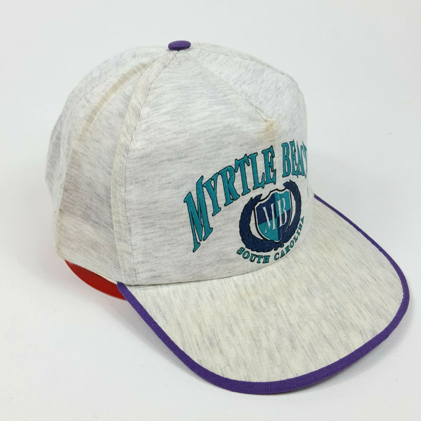 Logo 7 VINTAGE Myrtle Beach SC Heath Gray Crest Logo Snapback Trucker Hat Cap Adjustable Men Hat Birthday Gift 80s 90s Aloha Travel Beach Logo Retro Size ONE SIZE - 5 Thumbnail