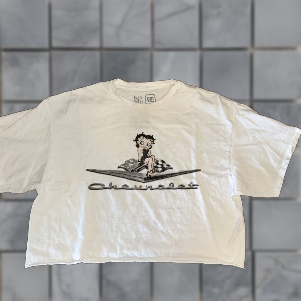 Vintage Betty Boop Chevy T-Shirt Cropped XL 22x19 White Size XL / US 12-14 / IT 48-50 - 1 Thumbnail