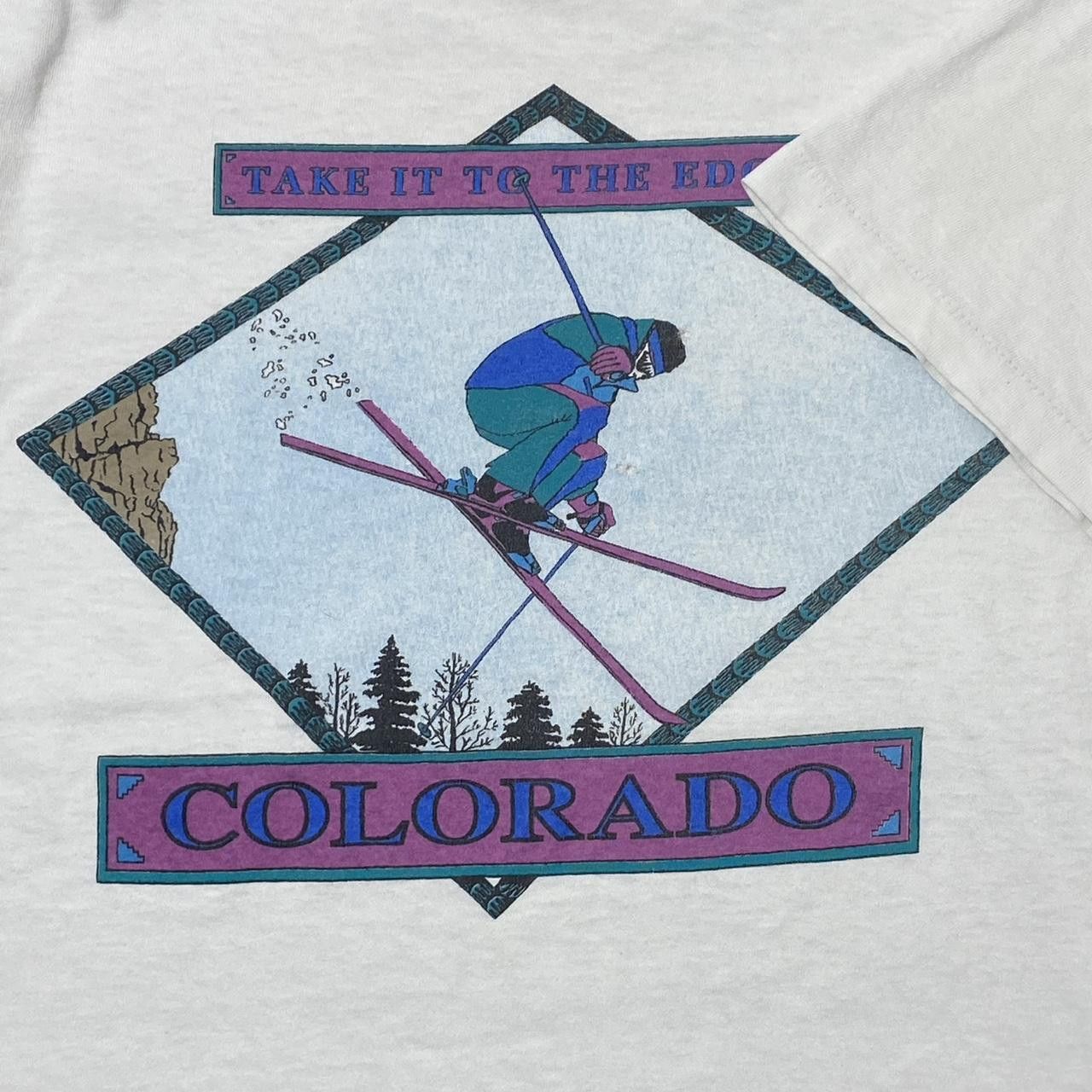 Soffe Vintage Aspen, CO White Thrashed Ski Tee Size Medium Size US M / EU 48-50 / 2 - 3 Thumbnail
