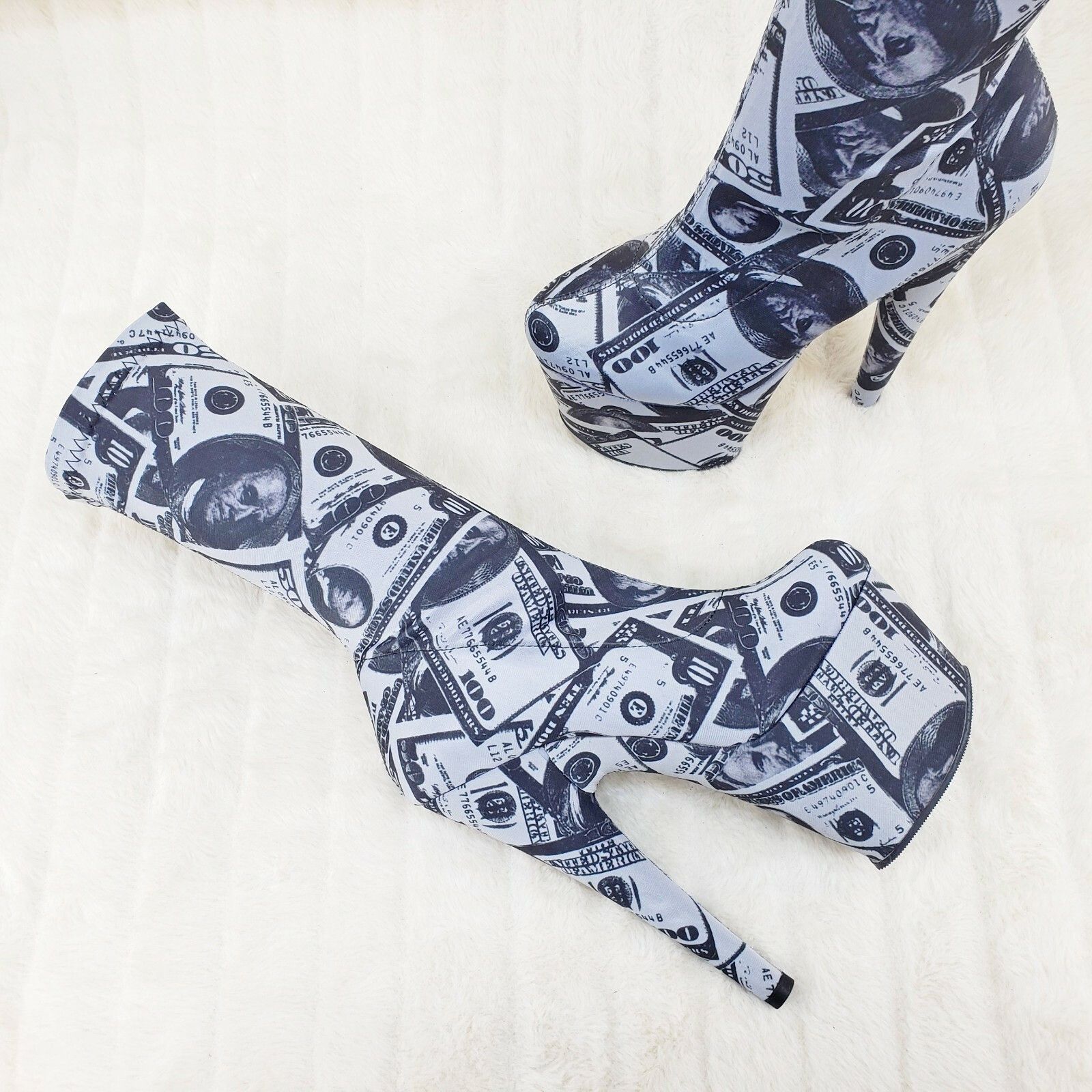 Other Adore 1002DP Money Print 7" High Heel Pull On Stretch Platfo Size US 12 / IT 42 - 4 Thumbnail