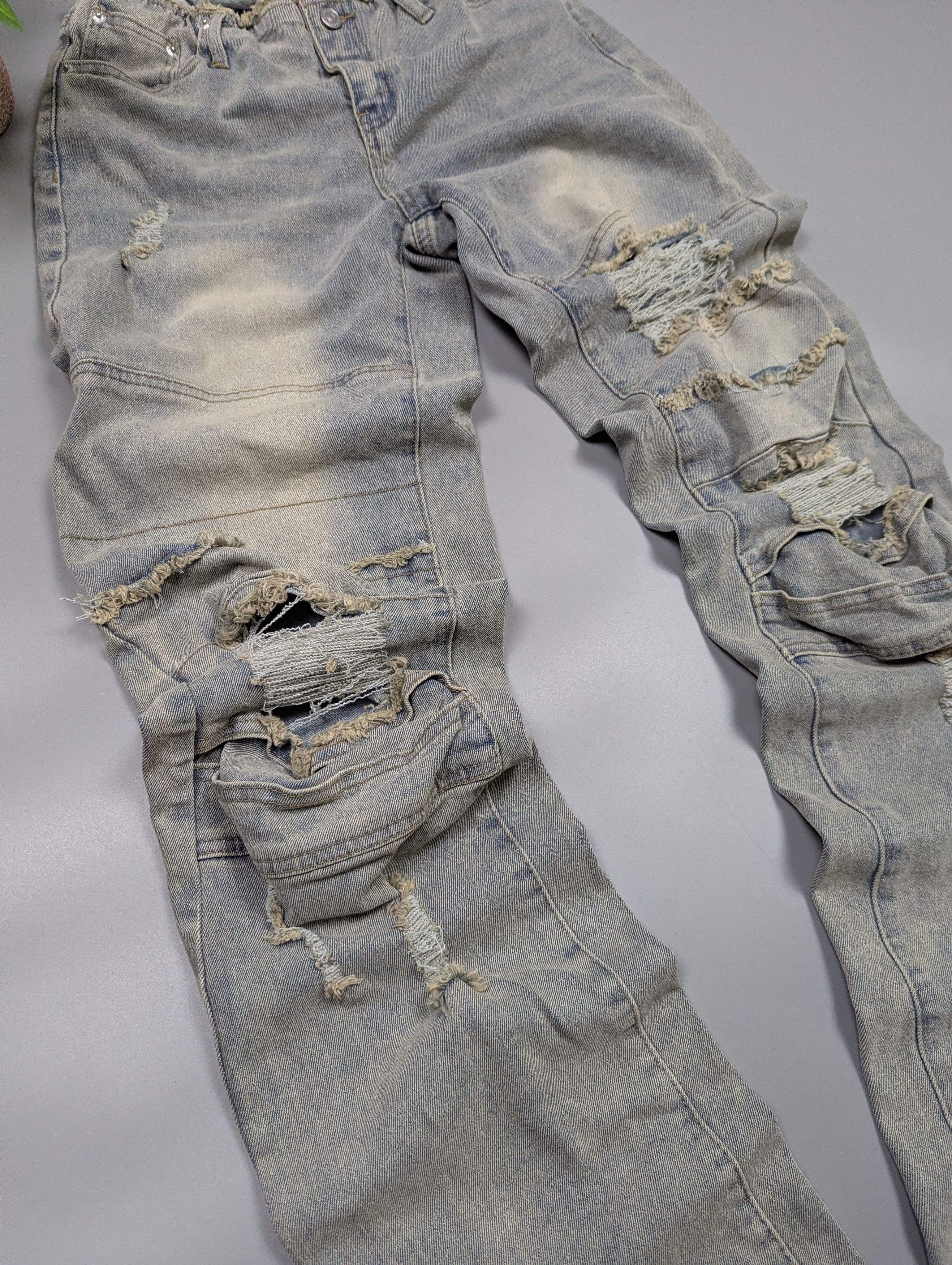 Japanese Brand SUMWON Vintage Y2K Distressed Gray Ripped Avant-Garde Jeans Size 28" / US 6 / IT 42 - 5 Thumbnail