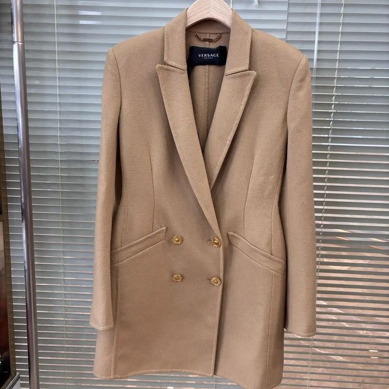 Versace Versace Winter Wool Long Coat in Khaki 0089 Size L / US 10 / IT 46 - 1 Thumbnail
