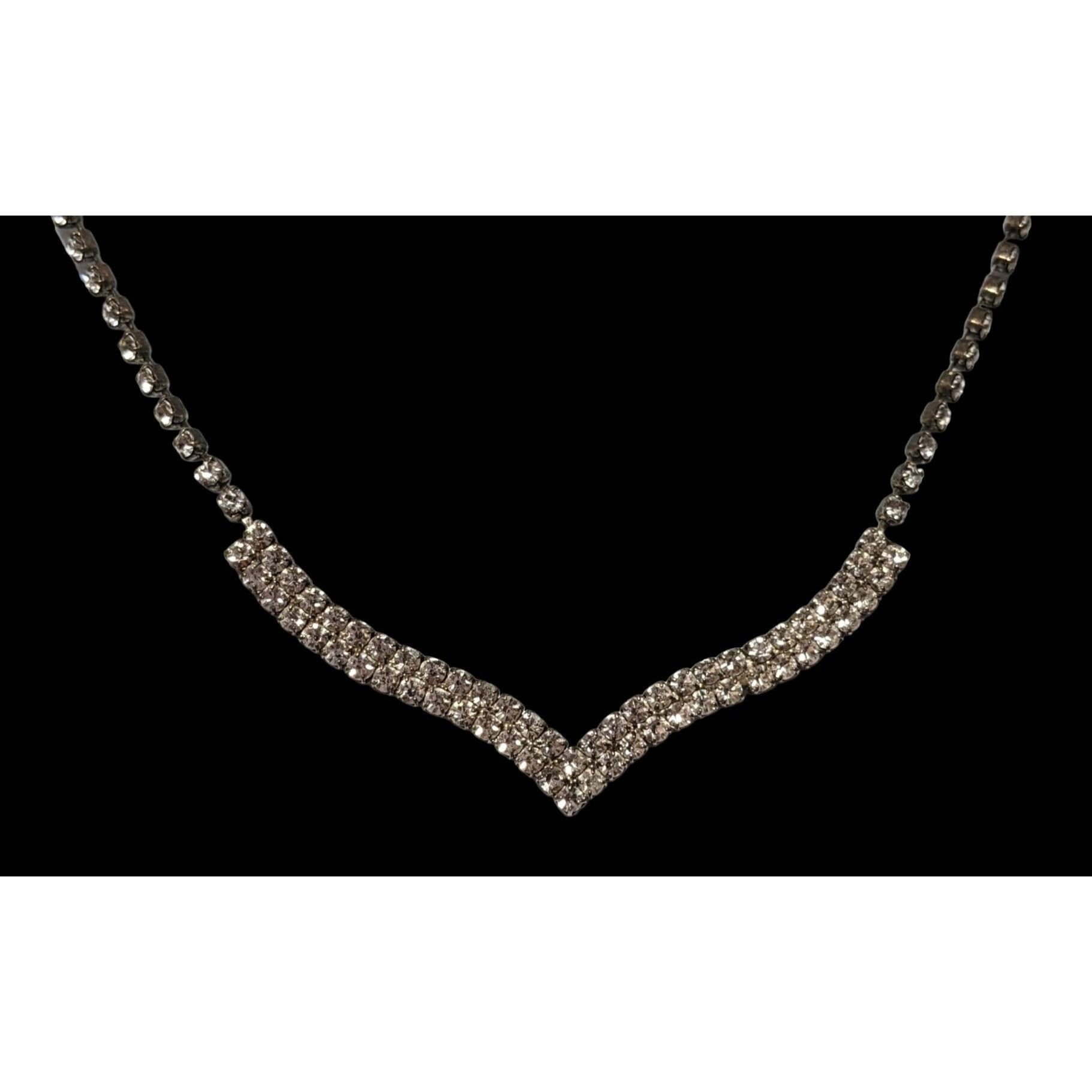 Other Vintage 90s Silver Chevron Rhinestone Necklace Size ONE SIZE - 2 Thumbnail