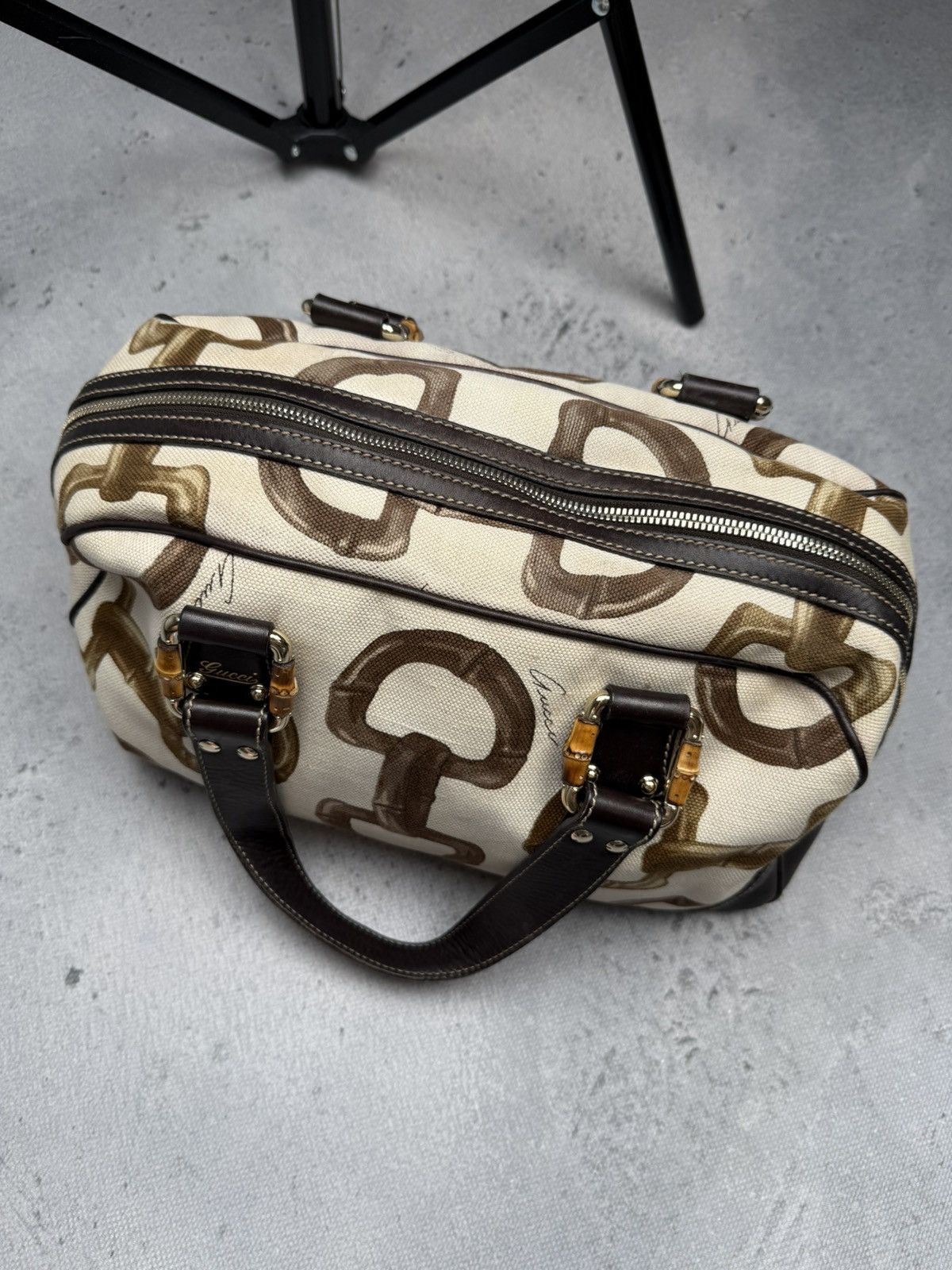 Gucci Vintage Gucci Bamboo Canvas Boston Bag Brown Leather Trim Size ONE SIZE - 11 Thumbnail