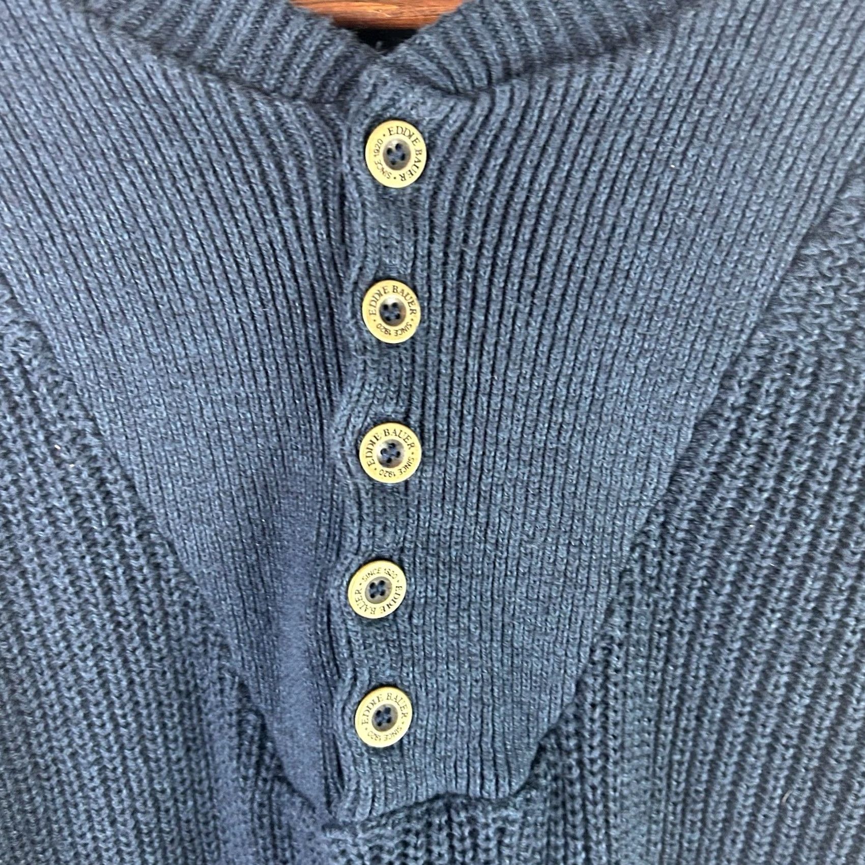 Eddie Bauer VINTAGE Eddie Bauer Sweater Mens XL Blue VTG Men Pullover Knit Fisherman Ribbed Henley USA Size US XL / EU 56 / 4 - 4 Thumbnail