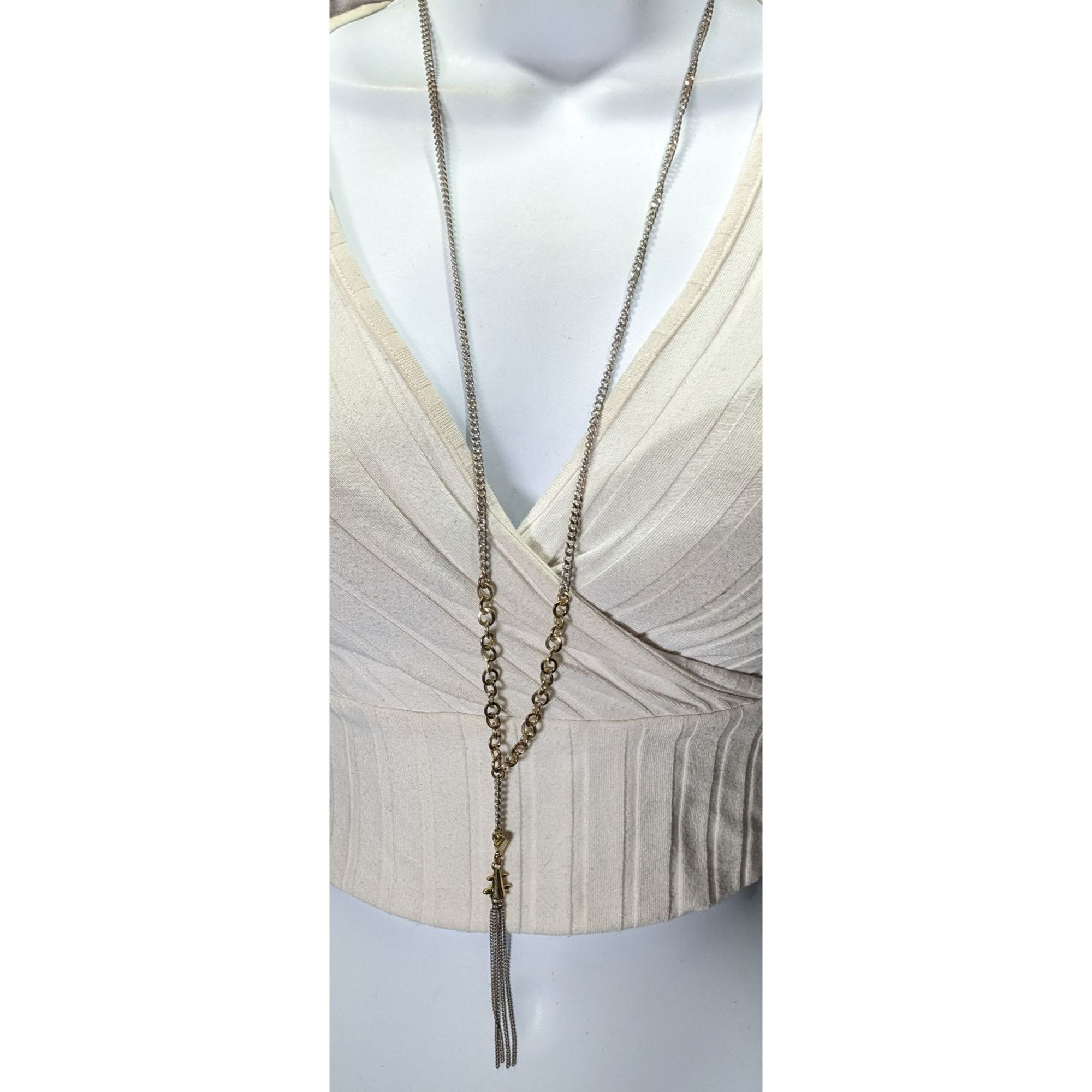 Bcbgmaxazria BCBGMAXAZRIA Metallic Punk Abstract Chain Tassel Necklace Size ONE SIZE - 2 Thumbnail