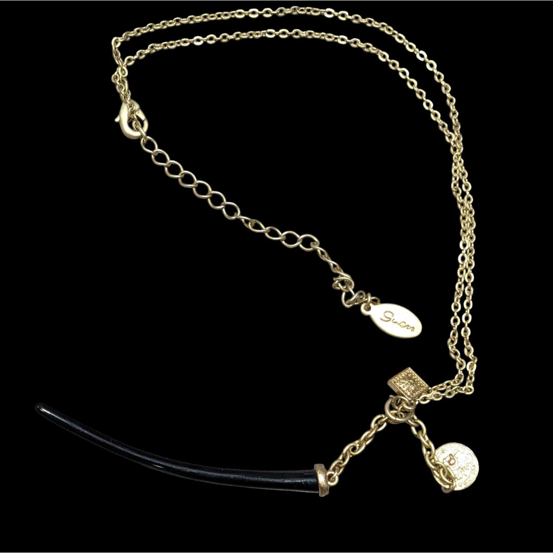 Guess Guess Abstract Claw And Charm Black And Gold Tone Necklace Size ONE SIZE - 1 Thumbnail