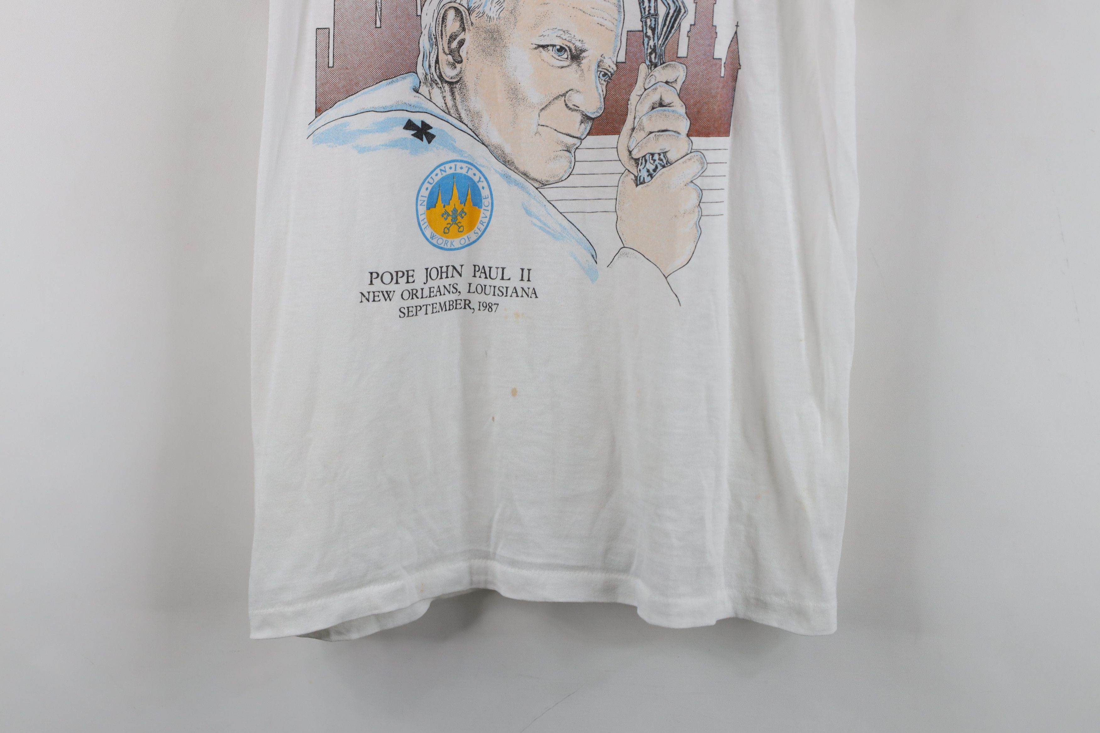 Vintage Vintage 80s Paul II Catholic Christian T-Shirt White USA Size M / US 6-8 / IT 42-44 - 3 Thumbnail