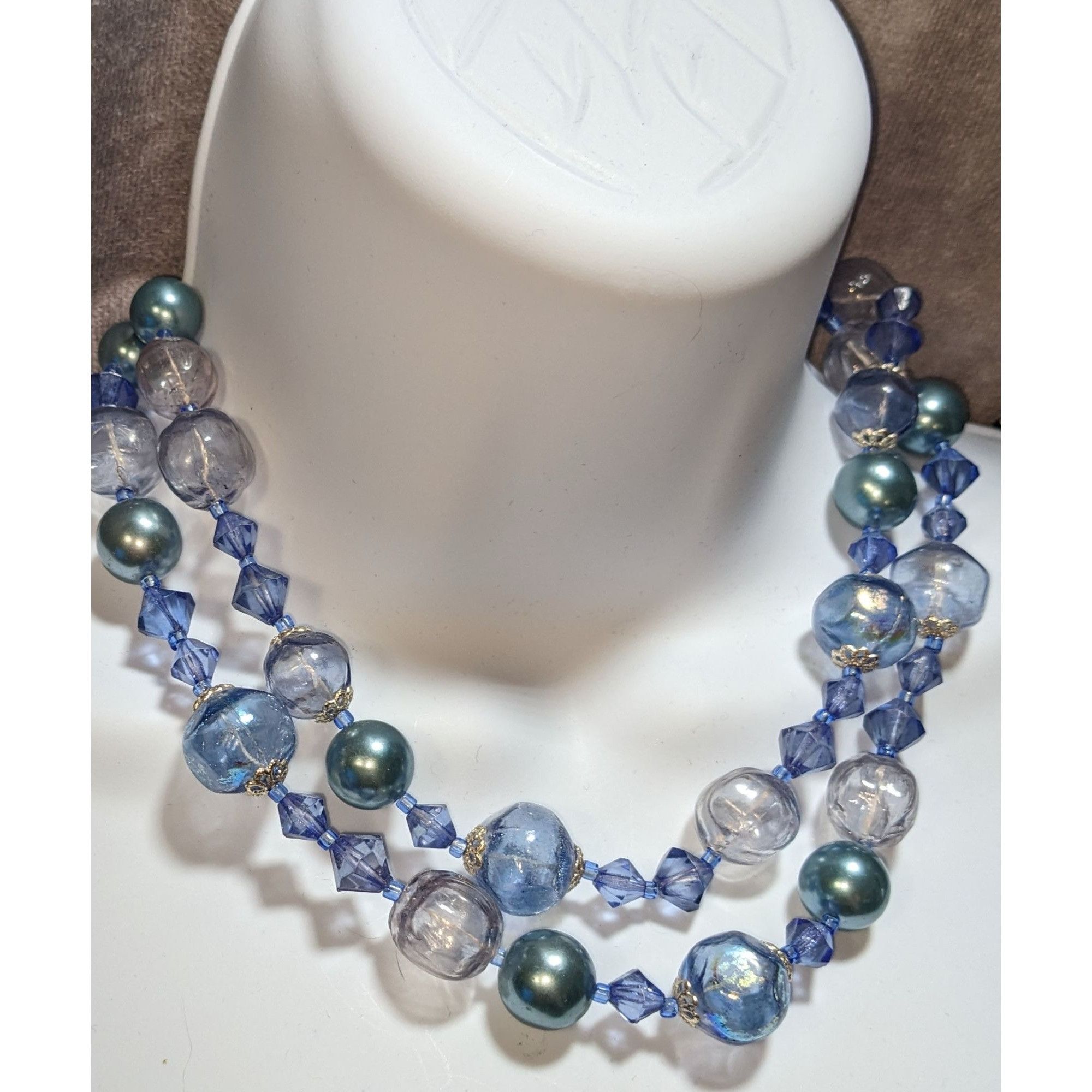 Other Vintage Whimsical Multi-Strand Blue & Clear Bead Necklace Size ONE SIZE - 5 Thumbnail