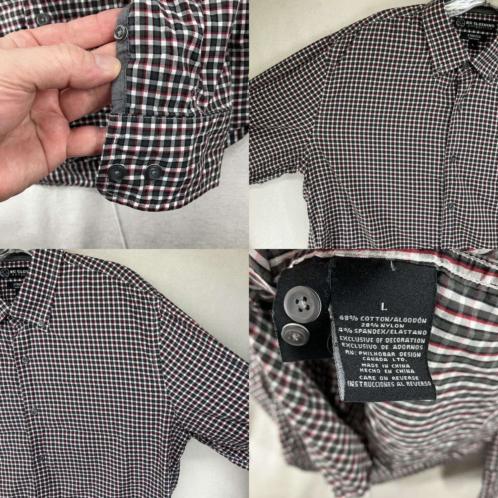 Vintage BC Clothing Expedition Button-Up Shirt Mens Large Red Black Plaid Comfort Stretch Casual All Seasons Short Sleeve? Wait Size US L / EU 52-54 / 3 - 8 Thumbnail