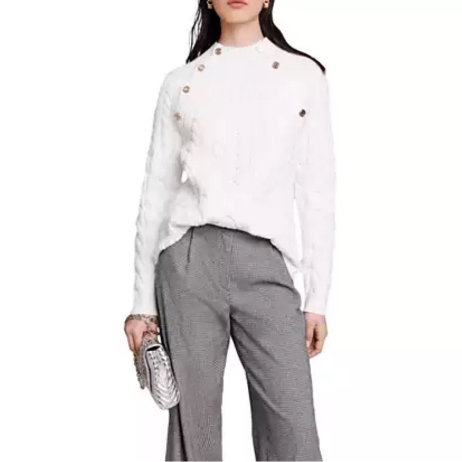 Maje RTR Maje Marnety Button Cable Knit Long Sleeve Sweater Size S / US 4 / IT 40 - 1 Thumbnail