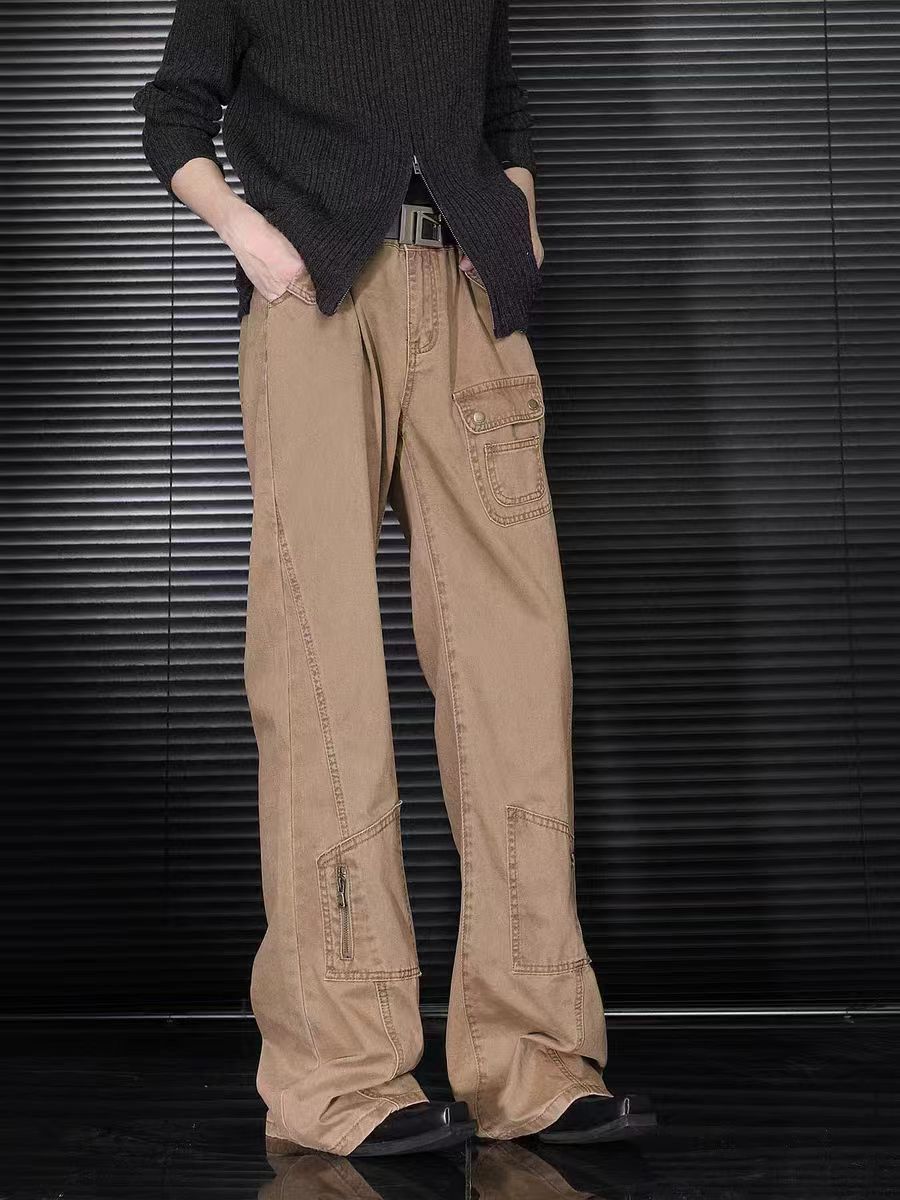 High street skateboard zipper design loose casual trousers