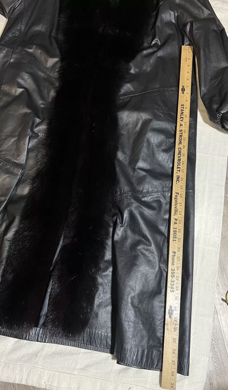 Vintage Black leather maxi coat with fox fur trim Size S / US 4 / IT 40 - 10 Thumbnail