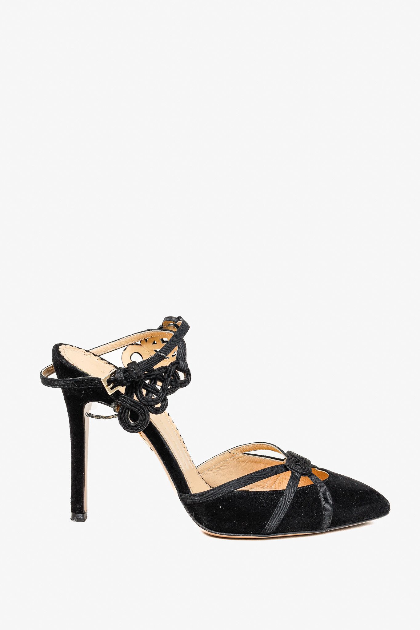 Charlotte Olympia Charlotte Olympia Minx Black Suede Embroidered Heels Size US 5.5 / IT 35.5 - 1 Thumbnail