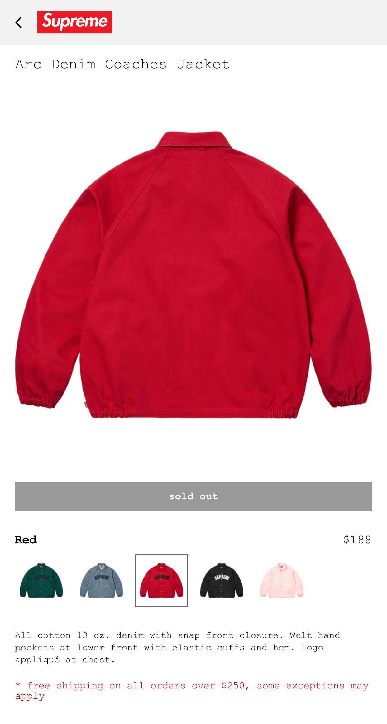 Supreme [In Hand] Supreme Arc Denim Coaches Jacket (SS25) Red M Size US M / EU 48-50 / 2 - 2 Thumbnail
