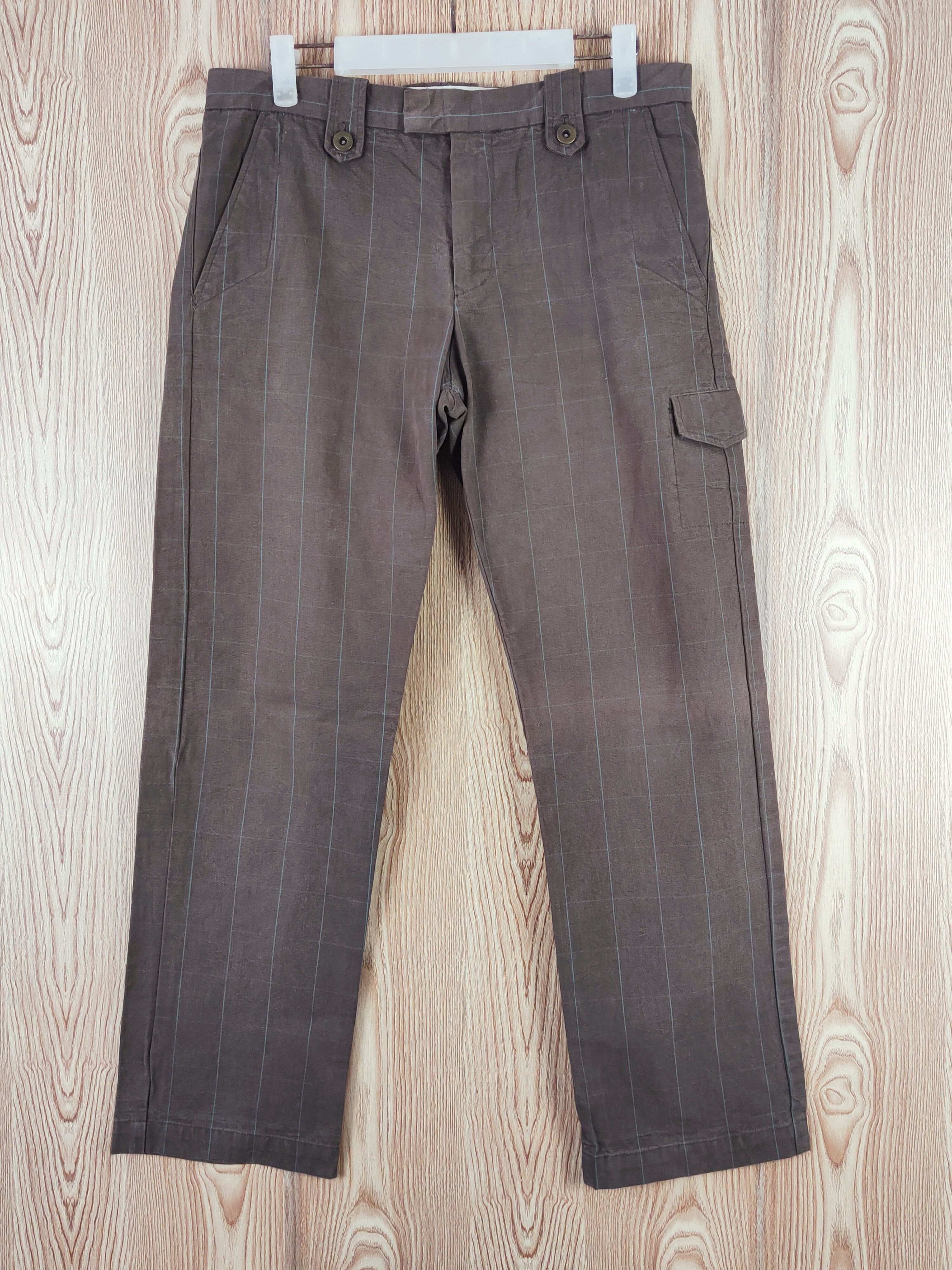 Japanese Brand × OVER THE STRiPES × Vintage Rna Dark Brown Faded stripe vintage Casual Pants #W087 Size 31" - 1 Thumbnail