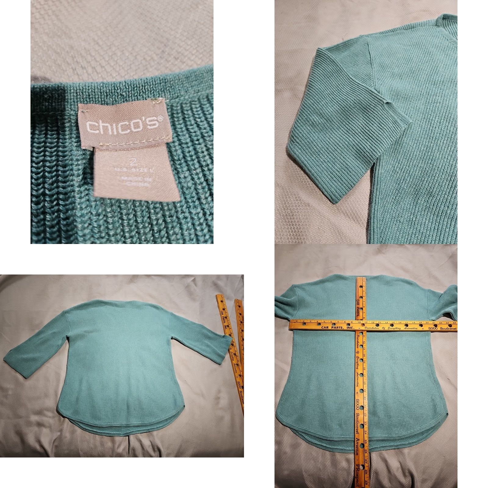 Vintage Chicos Womens Shirt Blue Teal Knit Pullover V-Neck 3/4 Sleeve Casual Top XS?L Size L / US 10 / IT 46 - 8 Thumbnail