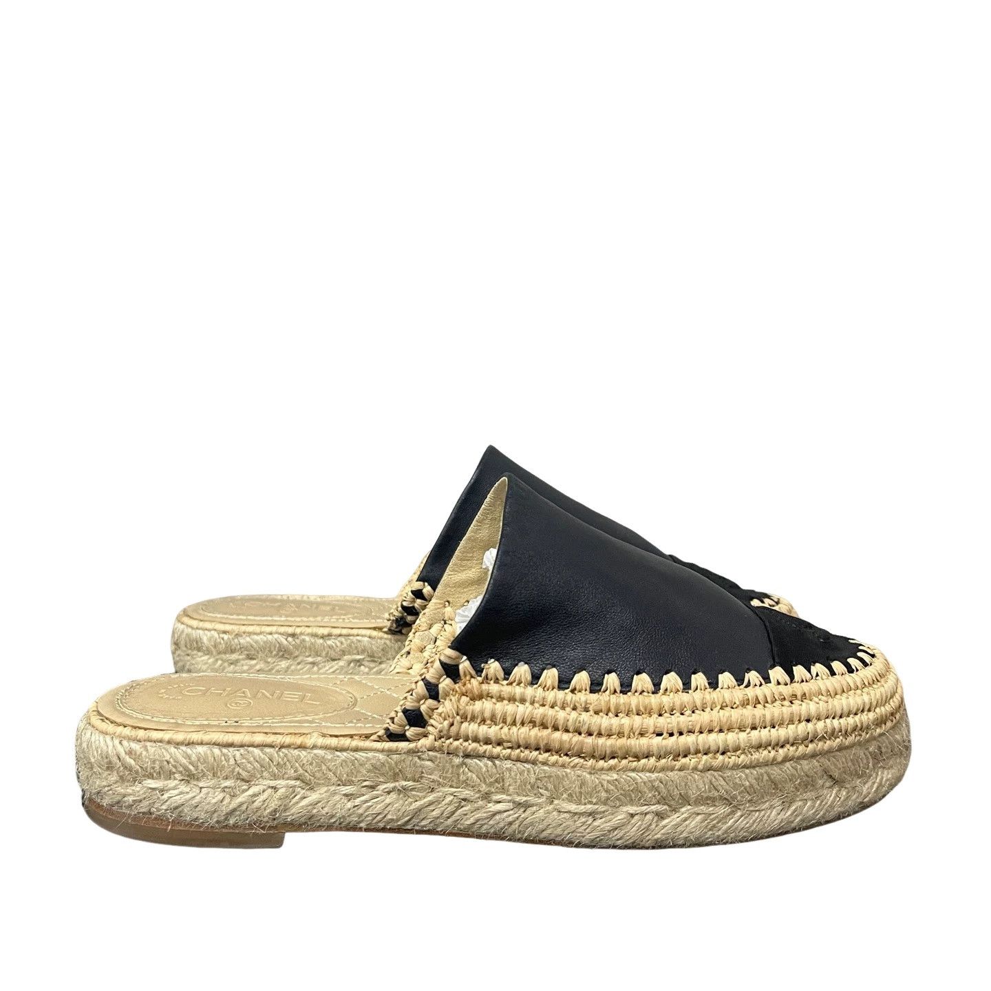 Chanel Chanel CC Logo Leather Espadrille Mules Size 37 Size US 7 / IT 37 - 1 Thumbnail